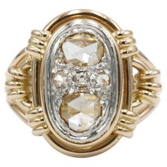 Antiker französischer Fünf-Diamanten-Ring mit Rosenschliff aus 18 Karat Gelbgold aus dem 19.
