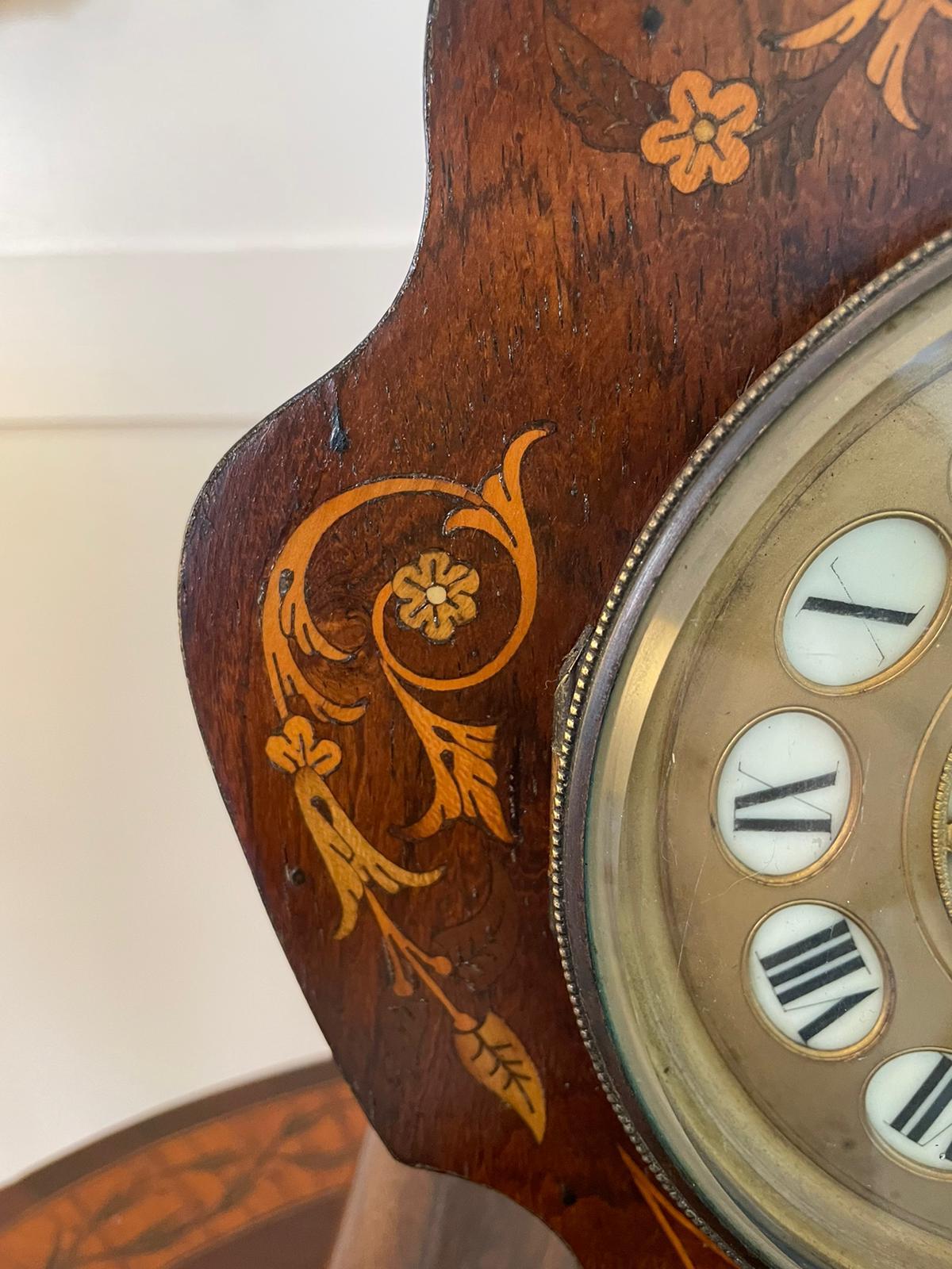 Antique 19th Century French Rosewood Marquetry Inlaid Eight Day Mantel Clock For Sale 4