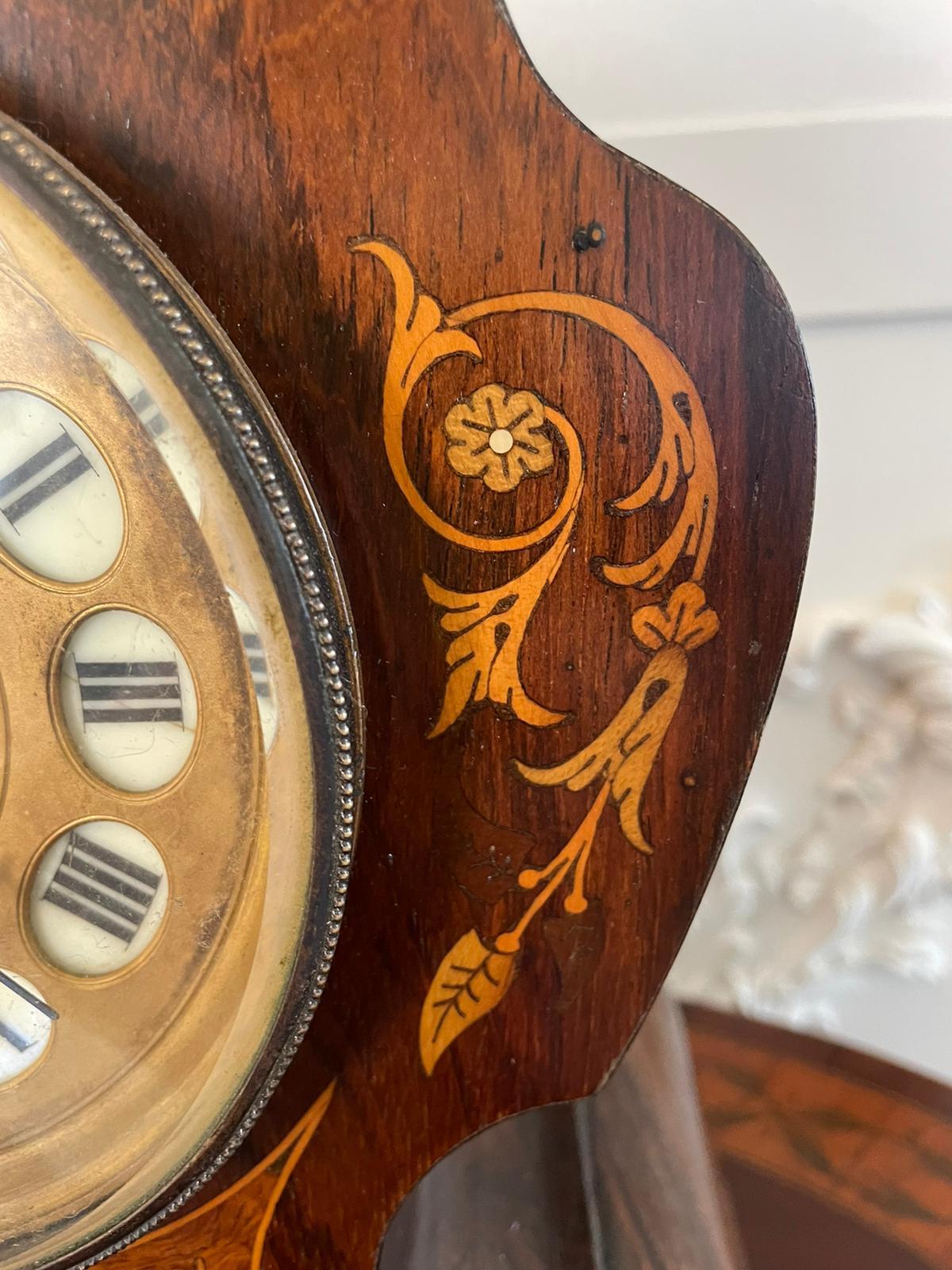 Antique 19th Century French Rosewood Marquetry Inlaid Eight Day Mantel Clock For Sale 5
