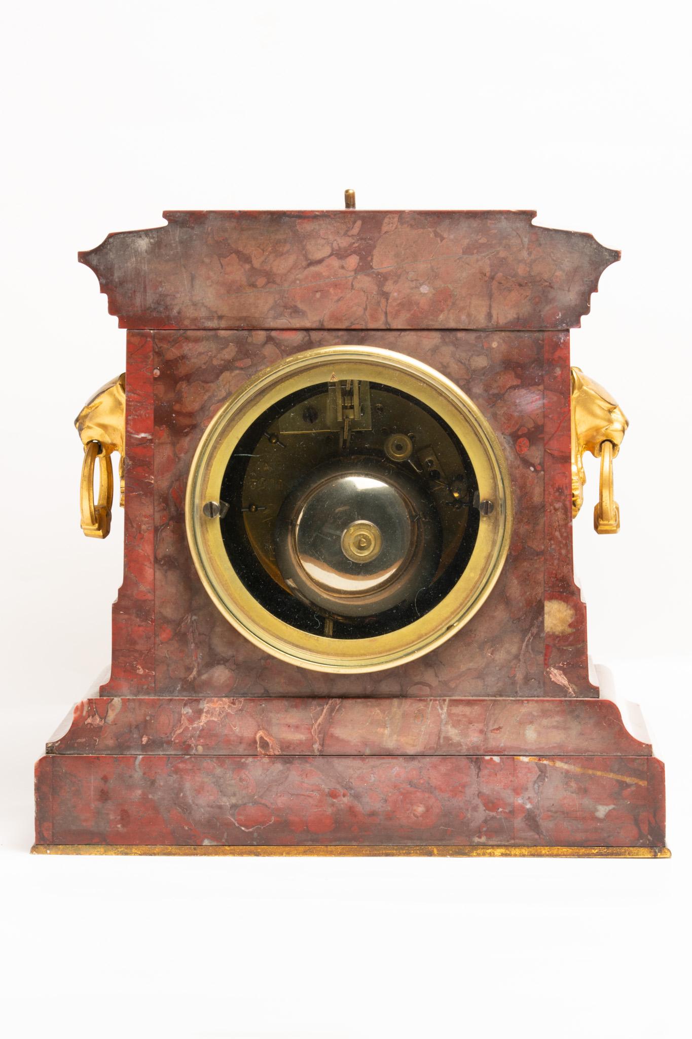 Women's or Men's Antique 19th Century French Rouge Marble Mantle Clock by Japy Frères For Sale