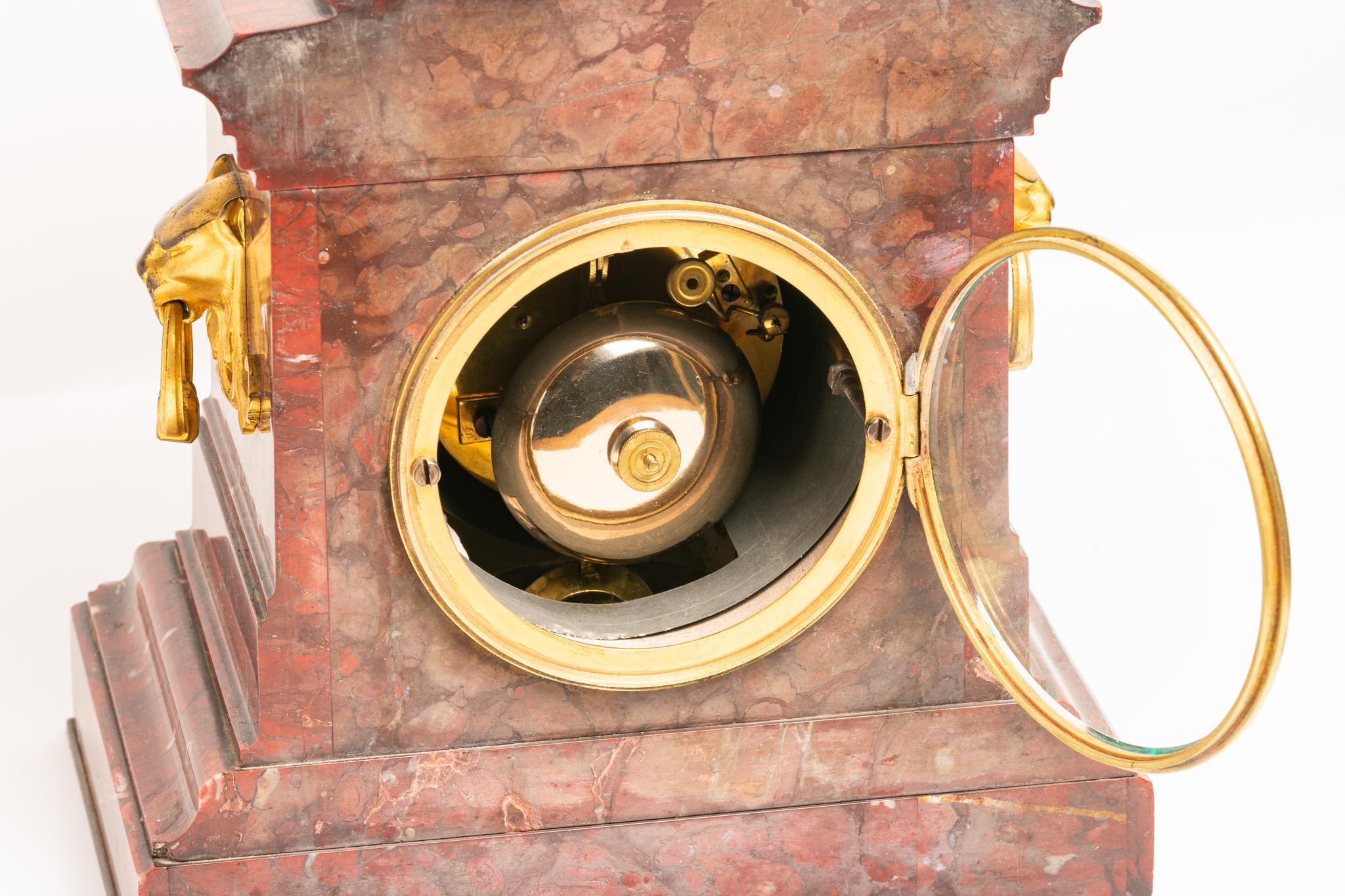 Antique 19th Century French Rouge Marble Mantle Clock by Japy Frères For Sale 1