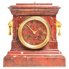 Antique 19th Century French Rouge Marble Mantle Clock by Japy Frères