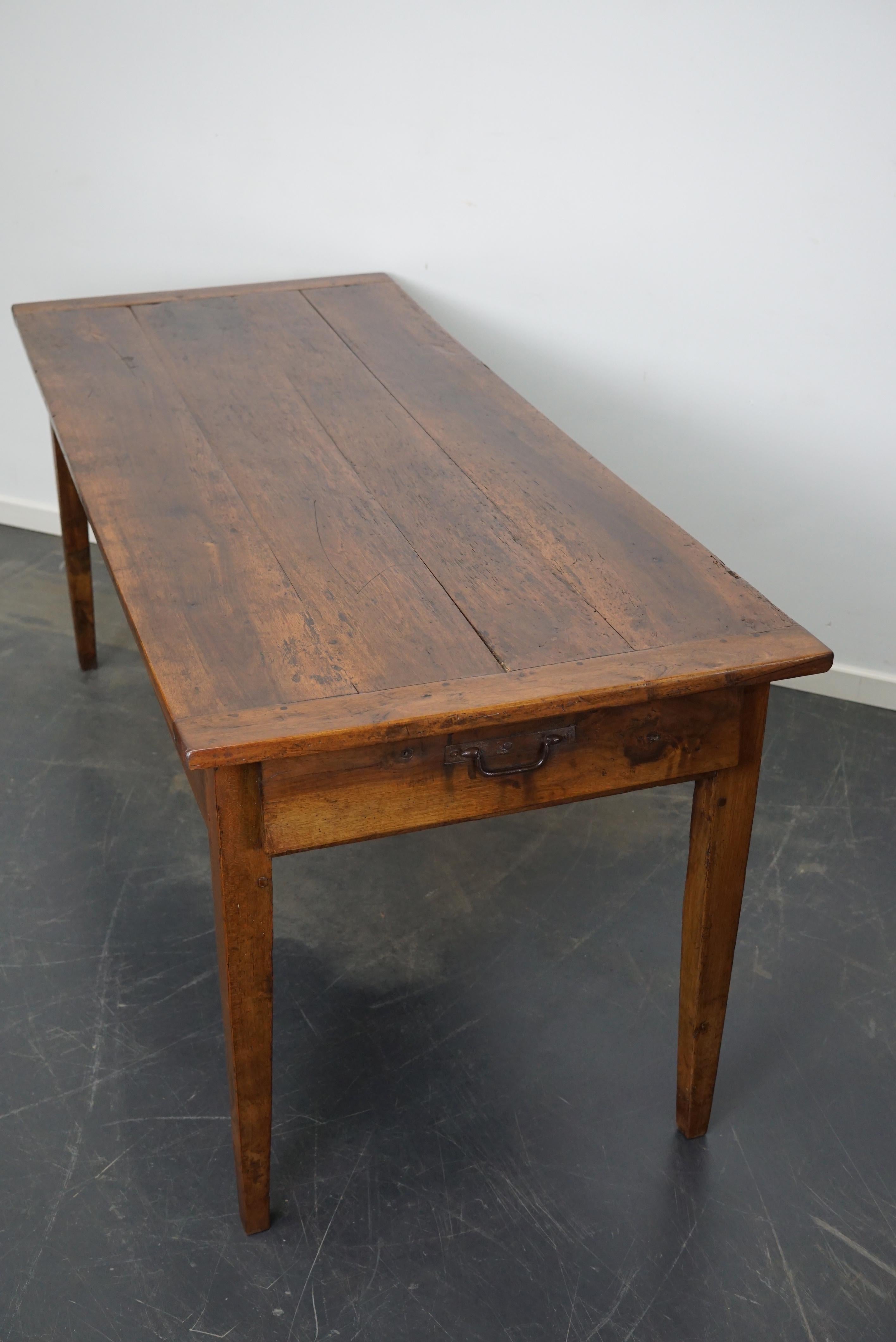 Industrial Antique 19th Century French Rustic Farmhouse Dining Table Fruitwood & Chestnut