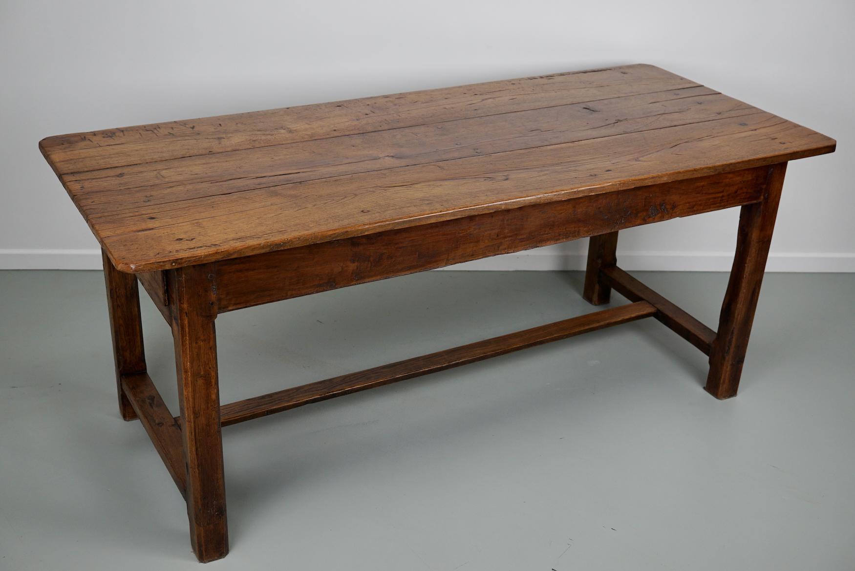 Antique 19th Century French Rustic Farmhouse Dining Table Oak & Chestnut For Sale 9