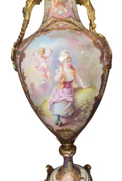 Antique 19th Century French Sevres Porcelain & Bronze Vase. Signed Maxant.