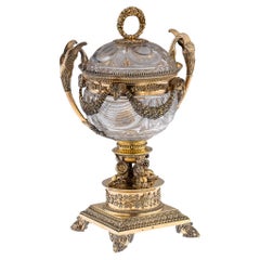 Antique 19th Century French Silver Gilt & Cut Glass Bowl On Stand, Paris c.1820