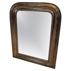 Miroir Louis Philippe français ancien du 19ème siècle en argent doré
