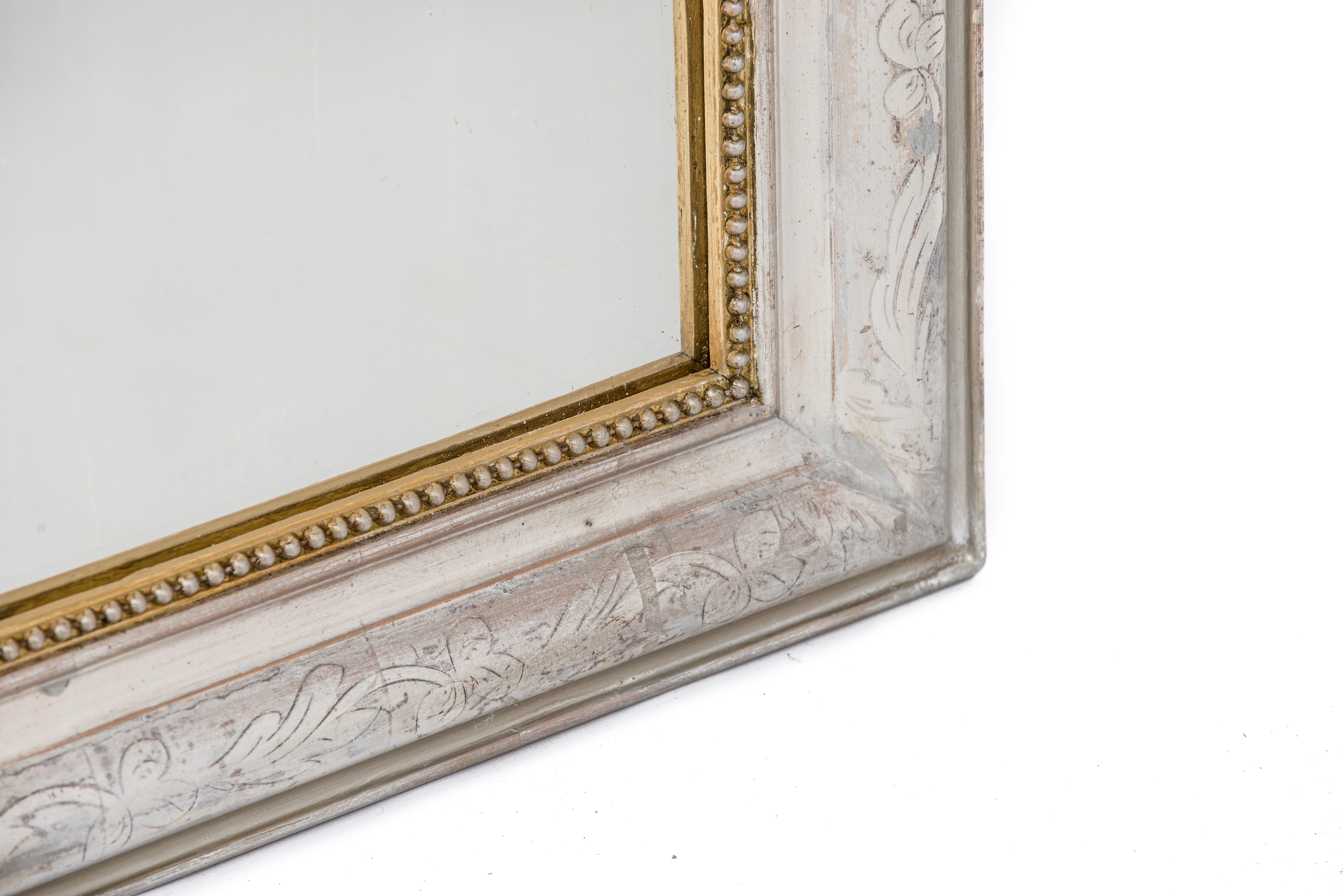 19th Century Antique 19th-Century French Silver Leaf Gilt Louis Philippe Mirror