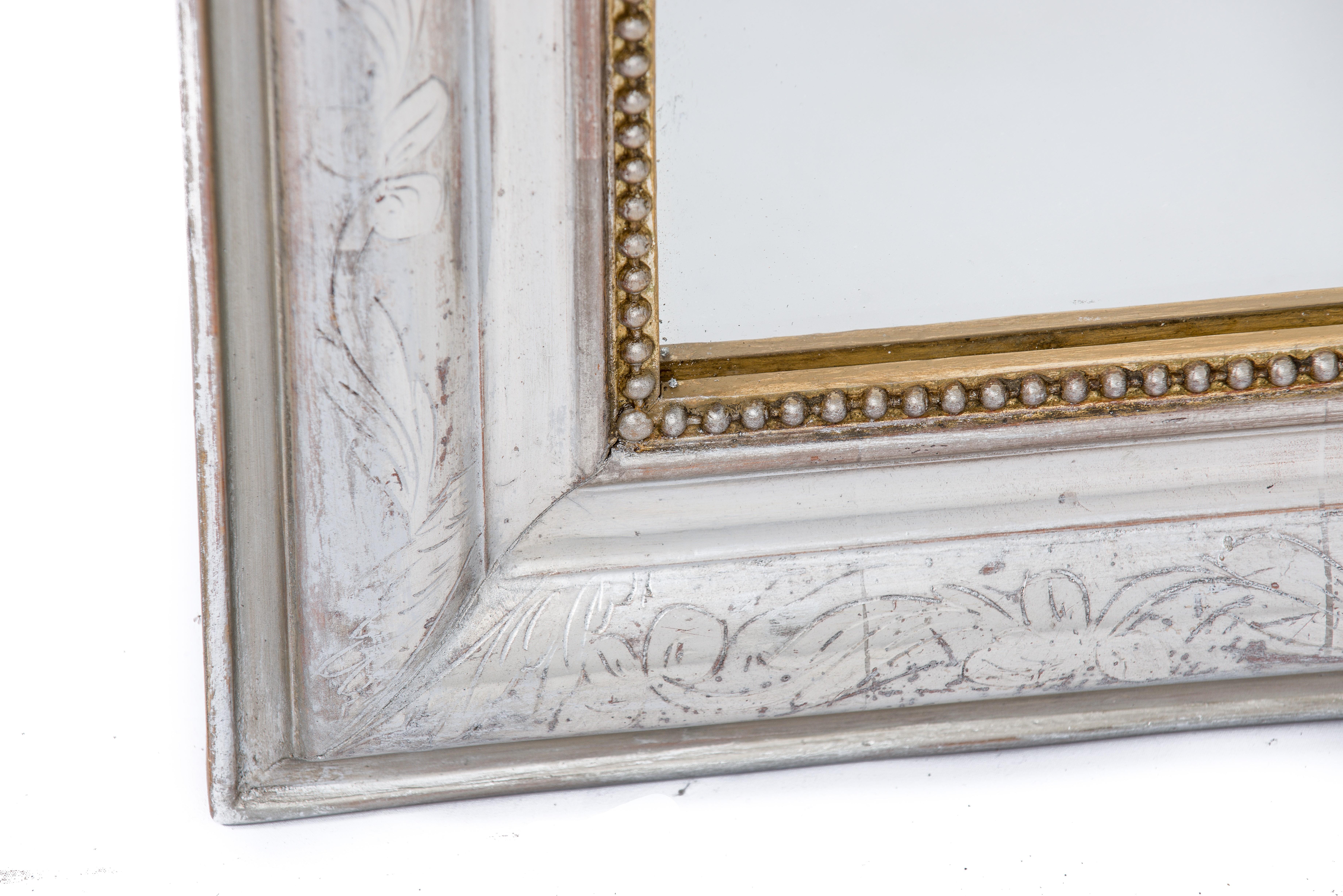 Gesso Antique 19th-Century French Silver Leaf Gilt Louis Philippe Mirror