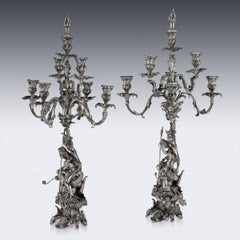 Antique 19th Century French Silvered Bronze Pair of Candelabra, Paris circa 1870