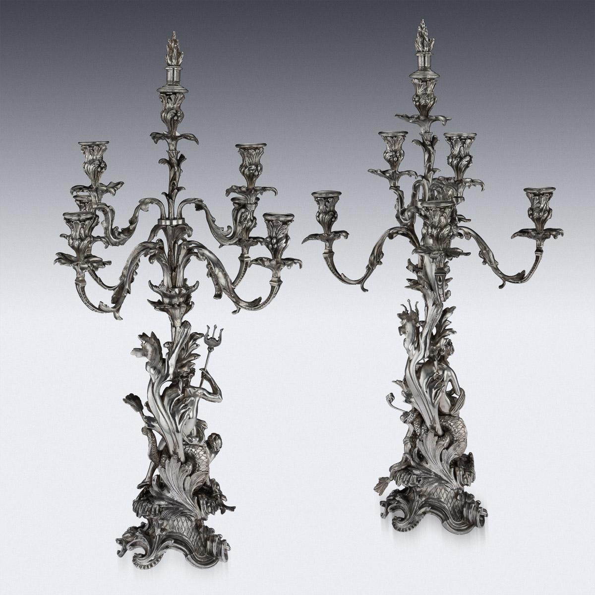 Antique 19th Century French Silvered Bronze Pair of Candelabra, Paris circa 1870 In Good Condition In Royal Tunbridge Wells, Kent