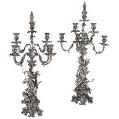 Antique 19th Century French Silvered Bronze Pair of Candelabra, Paris circa 1870