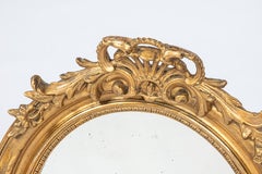 Antique 19th Century French Small Oval Gold Gilt Louis Philipe Mirror with Crest