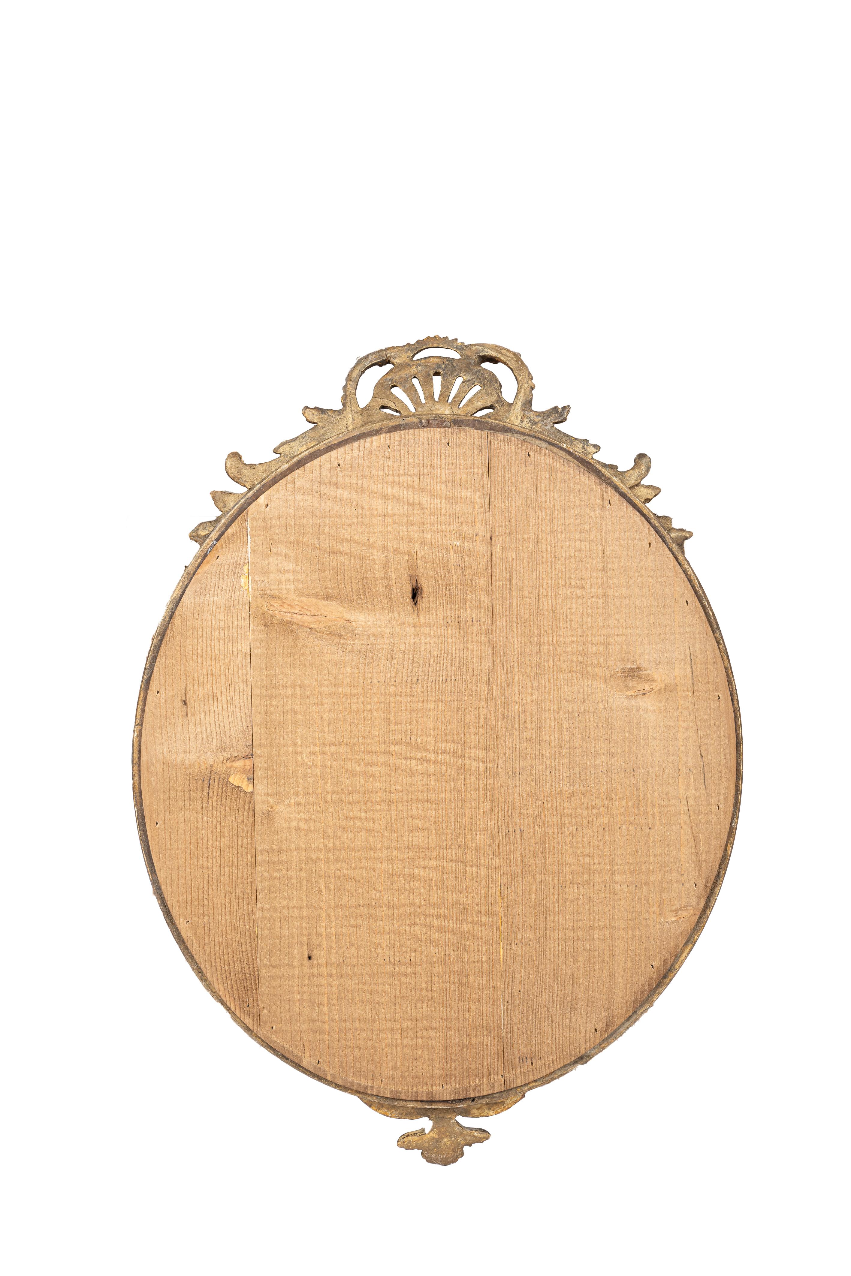 Antique 19th Century French Small Oval Gold Gilt Louis Philipe Mirror with Crest For Sale 1