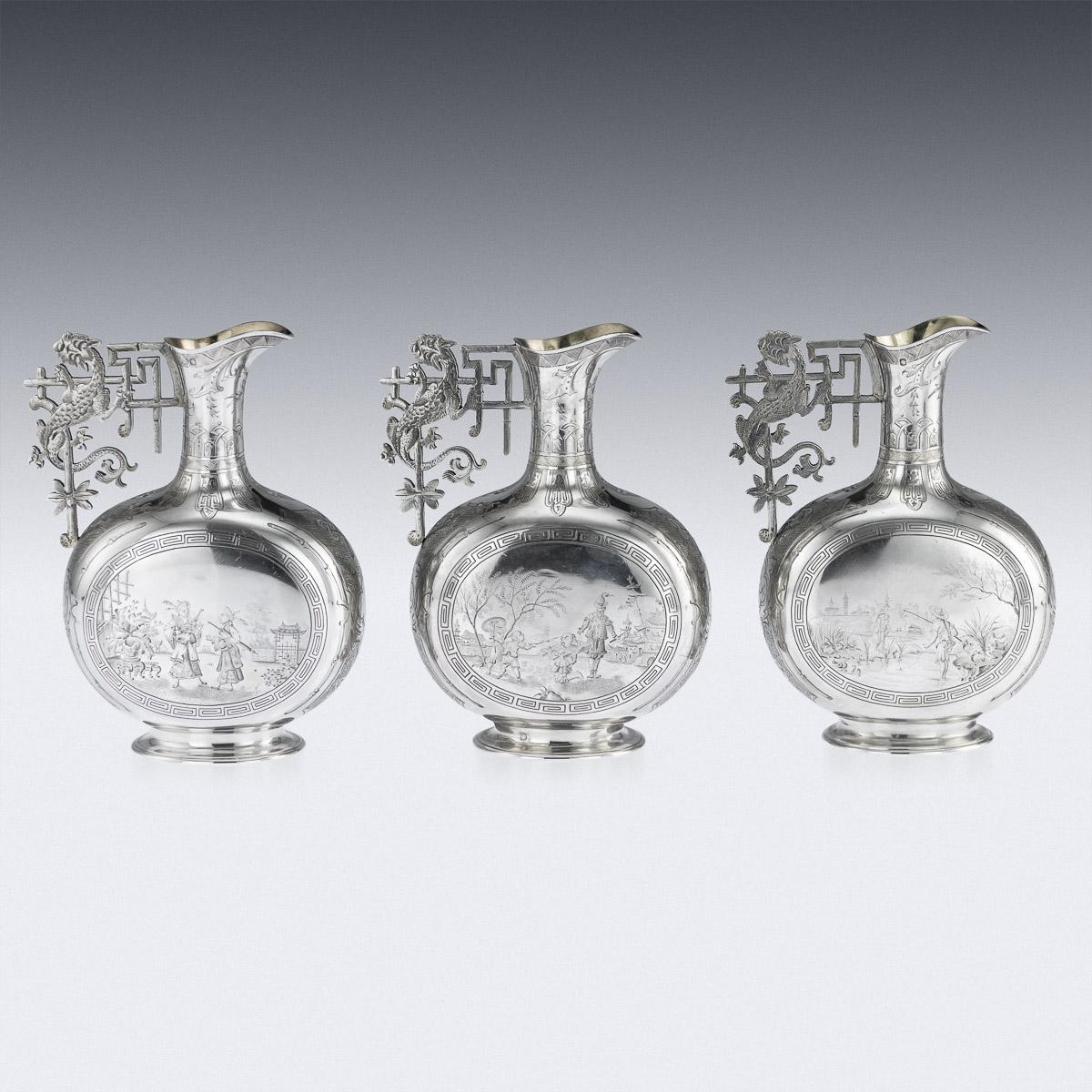 19th Century French Solid Silver Chinoiserie Ewers, Veyrat, Paris, circa 1830 1
