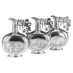 Antique 19th Century French Solid Silver Chinoiserie Ewers, Veyrat, Paris, circa 1830