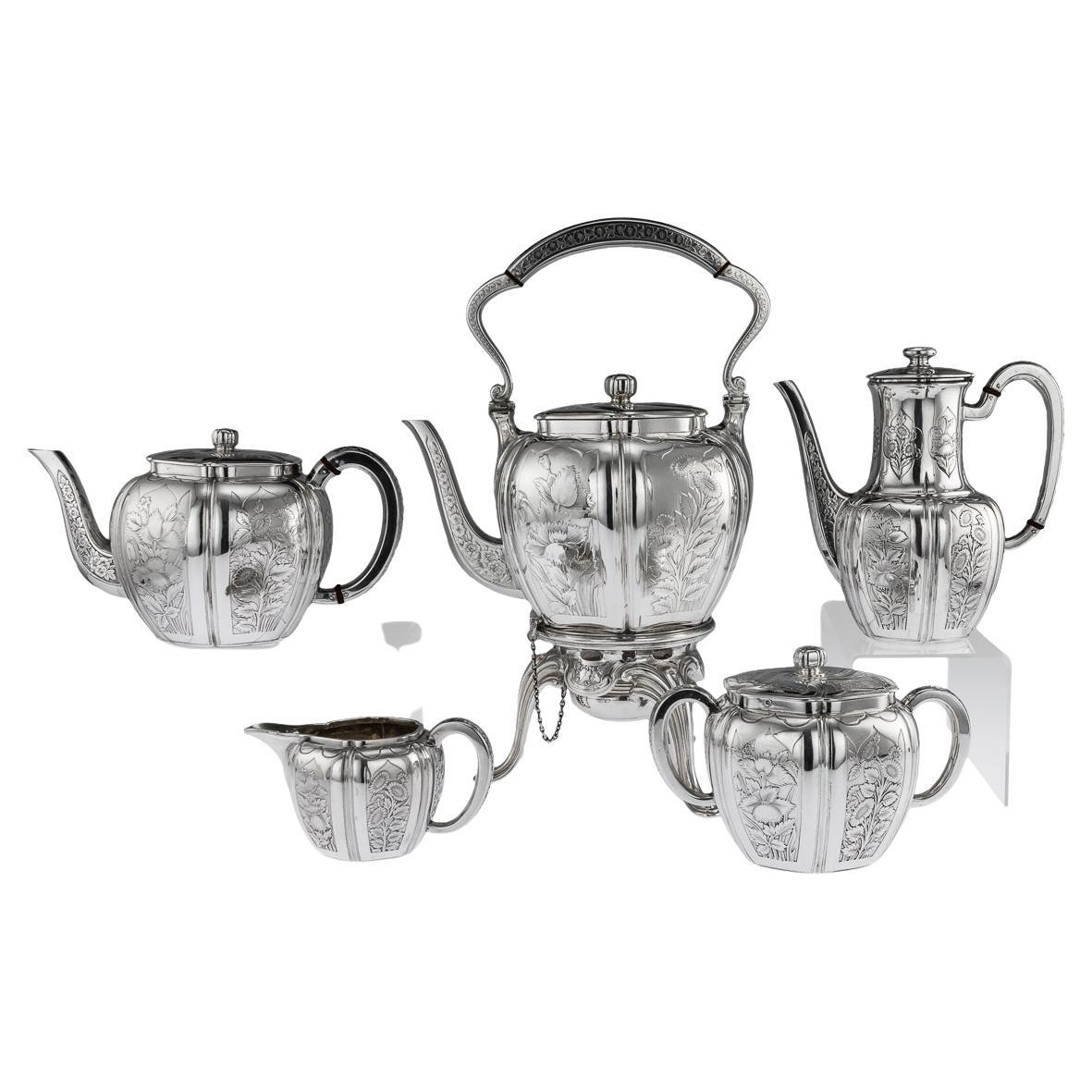 Antique 19th Century French Solid Silver Five Piece Tea Service Odiot circa 1880 For Sale