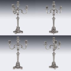 Antique 19th Century French Solid Silver Pair of Four-Light Candelabra, Odiot