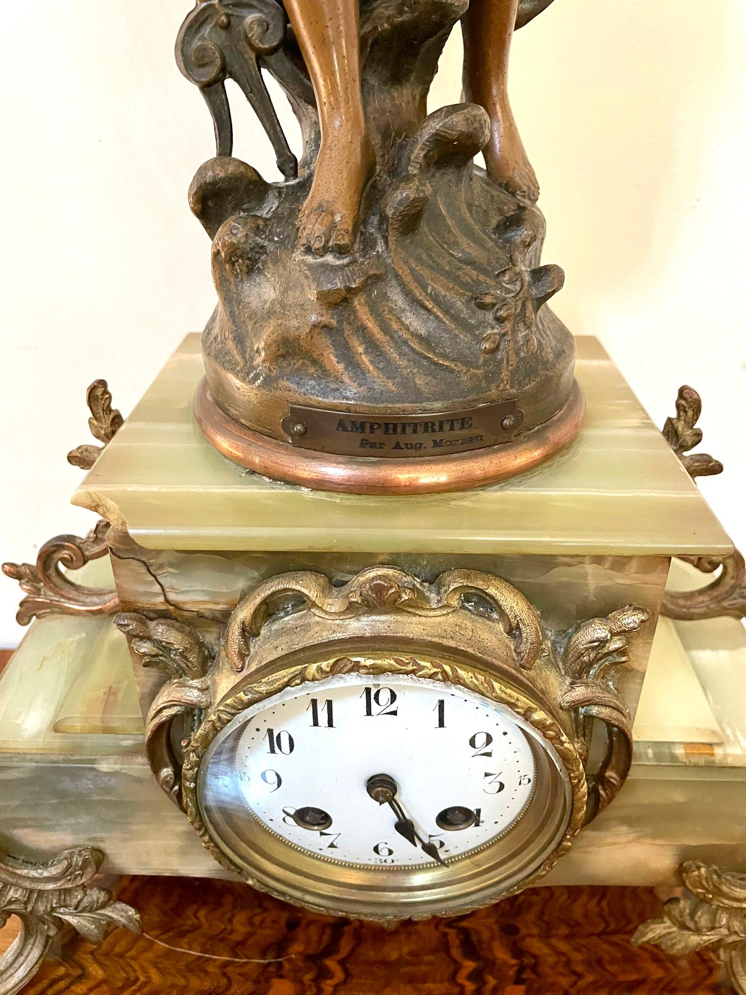 Antique 19th Century French Spelter and Onyx Clock For Sale 8