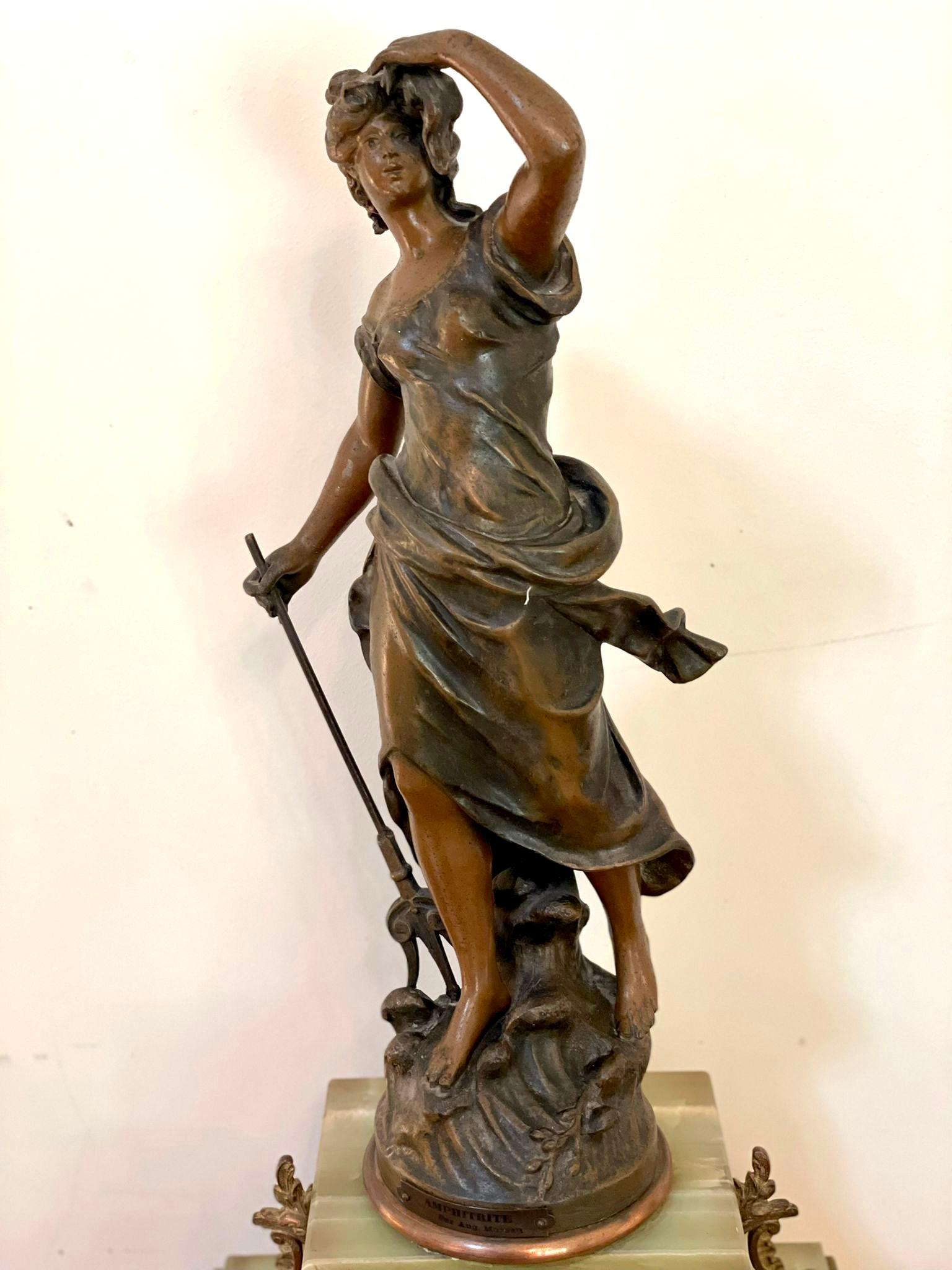 Antique 19th Century French Spelter and Onyx Clock In Good Condition For Sale In Suffolk, GB