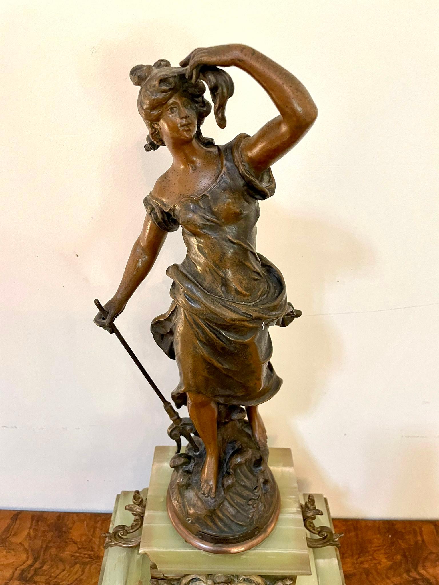 Antique 19th Century French Spelter and Onyx Clock For Sale 1