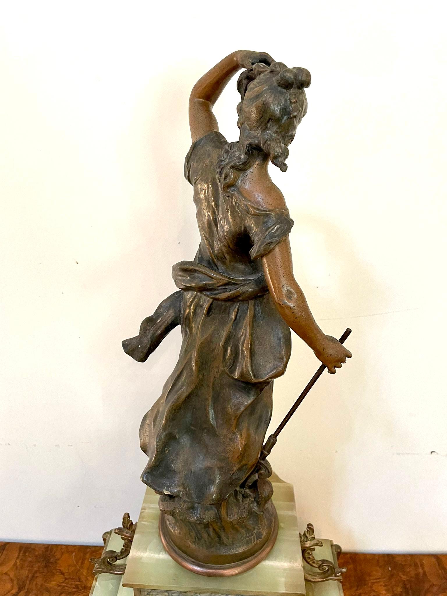 Antique 19th Century French Spelter and Onyx Clock For Sale 4