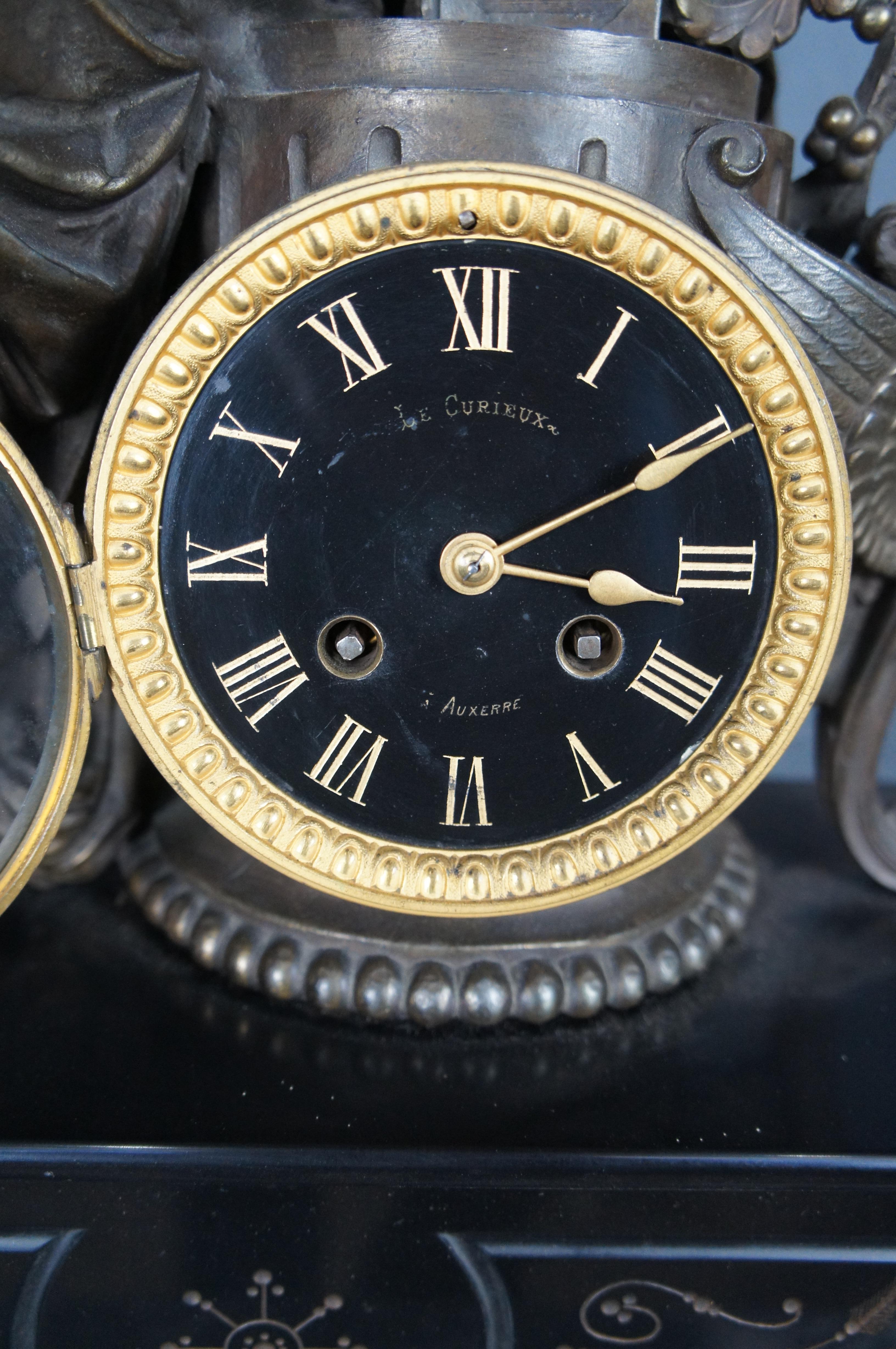 Antique 19th Century French Spelter & Slate Clio Figural Mantel Clock Moreau 24