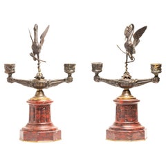 Antique 19th Century French Crane and Turtle Candlesticks