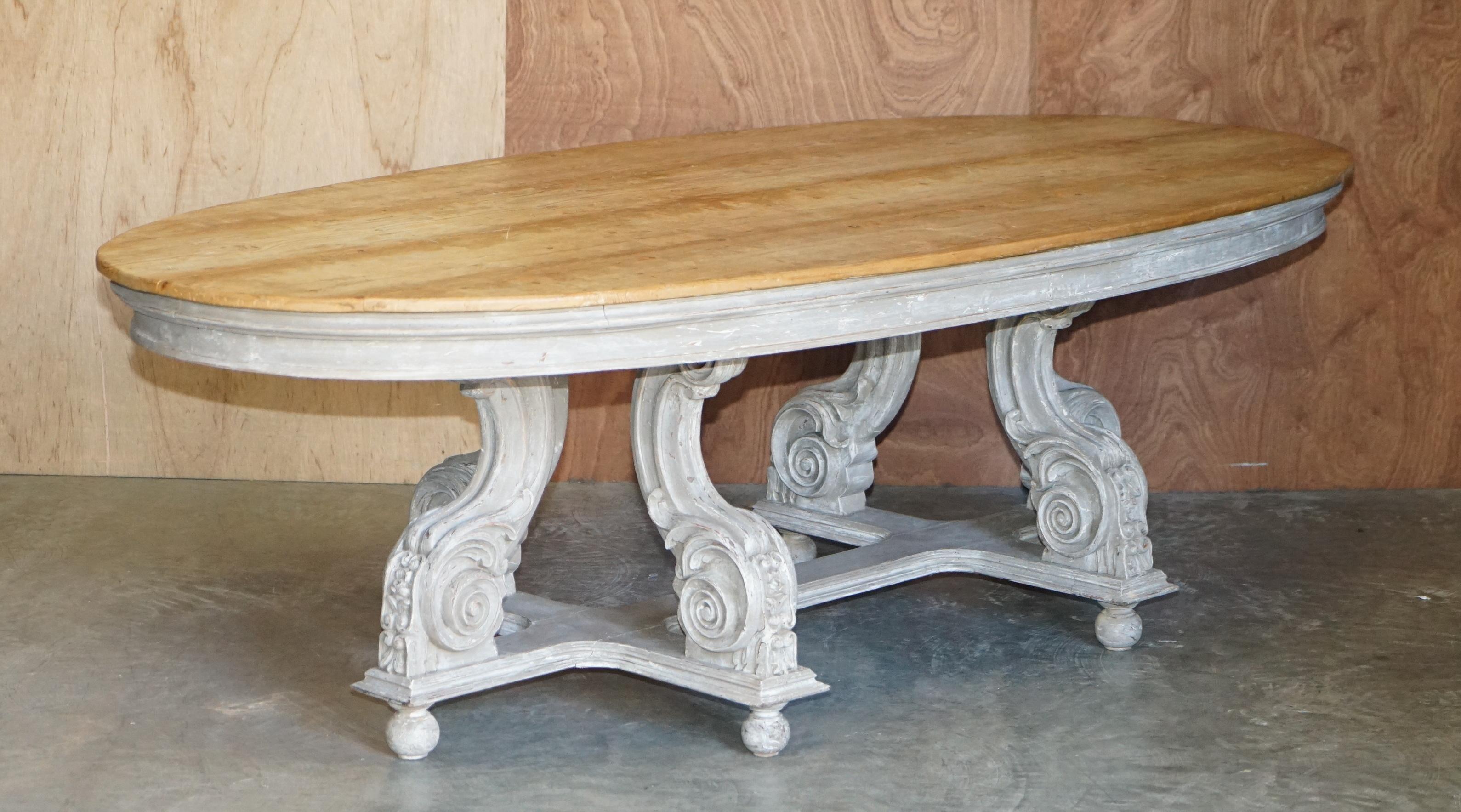 We are is delighted to offer this one of a kind circa 1850 French “Table De Fromage” cheese making refectory dining table that seats 8-10 people comfortably 

A very decorative and expertly crafted cheese making table, the top was originally