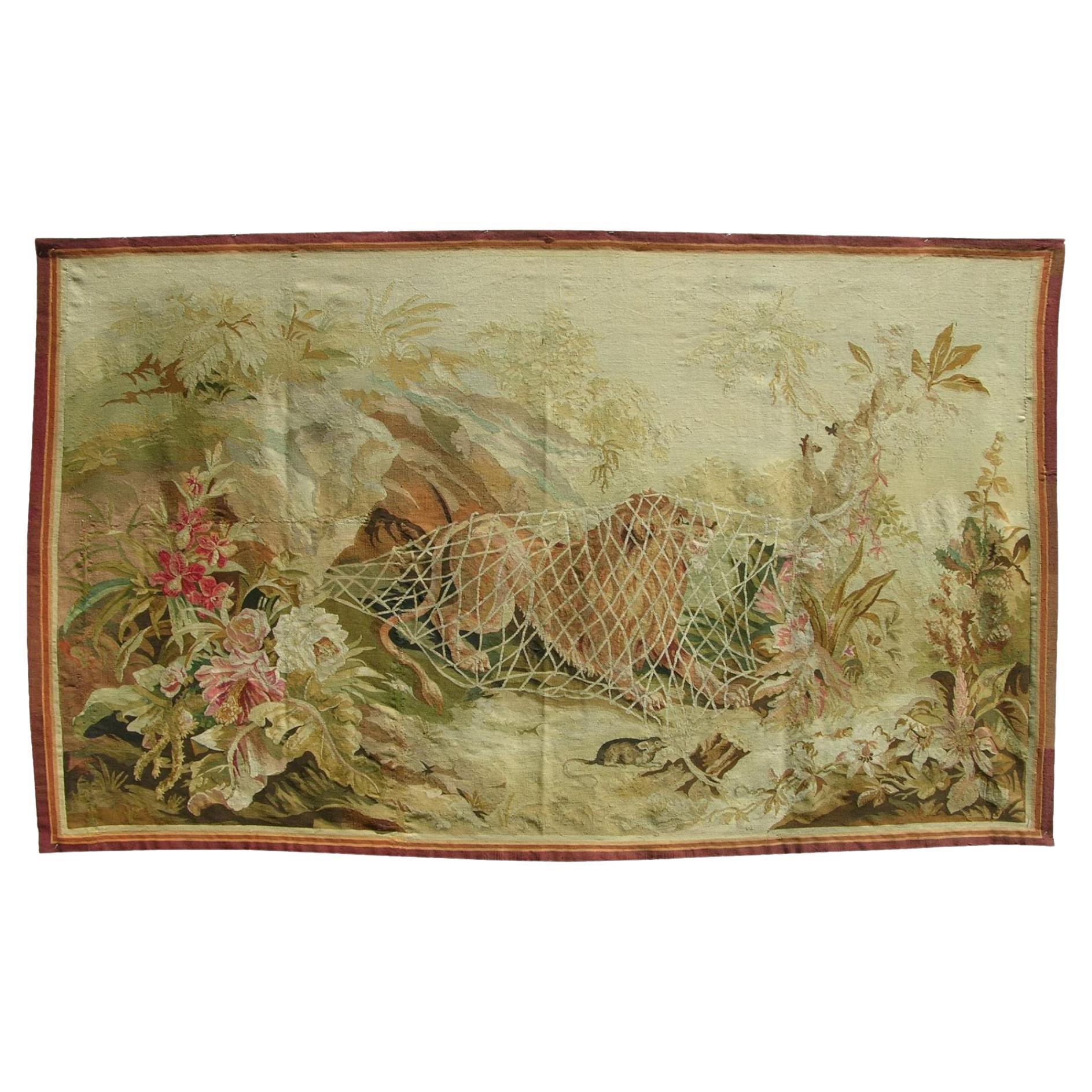 Antique 19th Century French Tapestry 4'8" X 7'9" For Sale