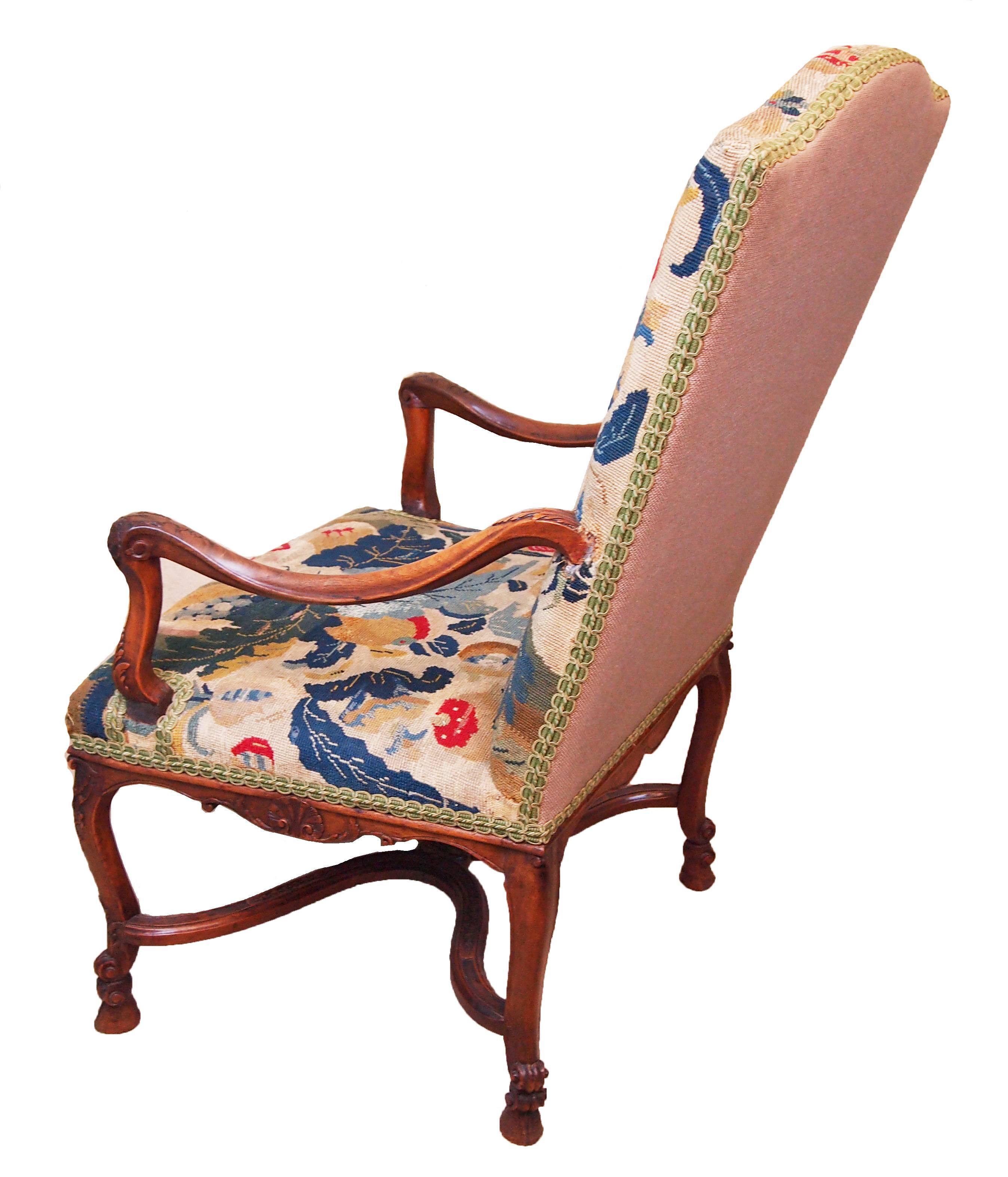 Antique 19th Century French Tapestry Library Armchair In Good Condition In Bedfordshire, GB