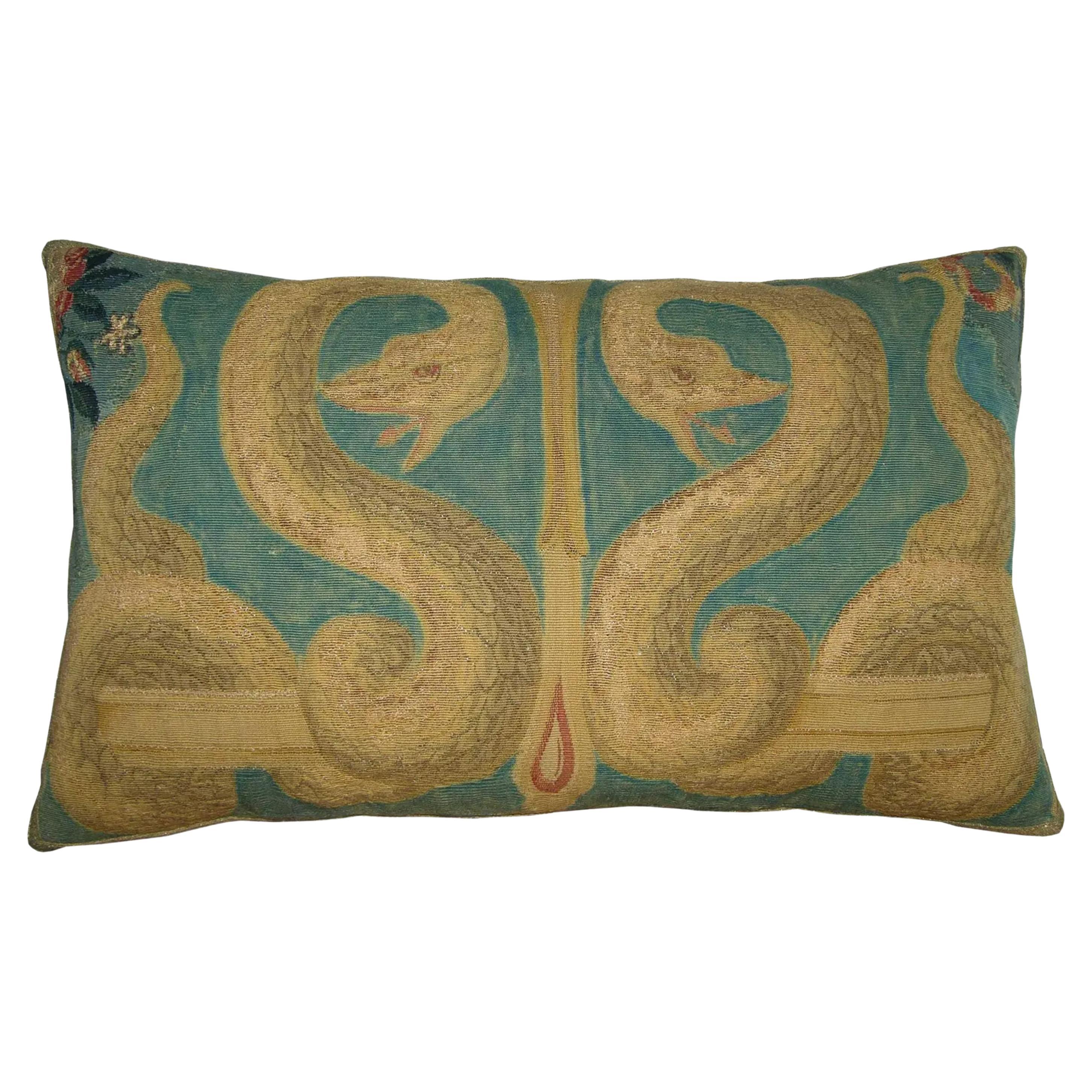 Antique 19th Century French Tapestry Pillow - 24'' X 15'' For Sale