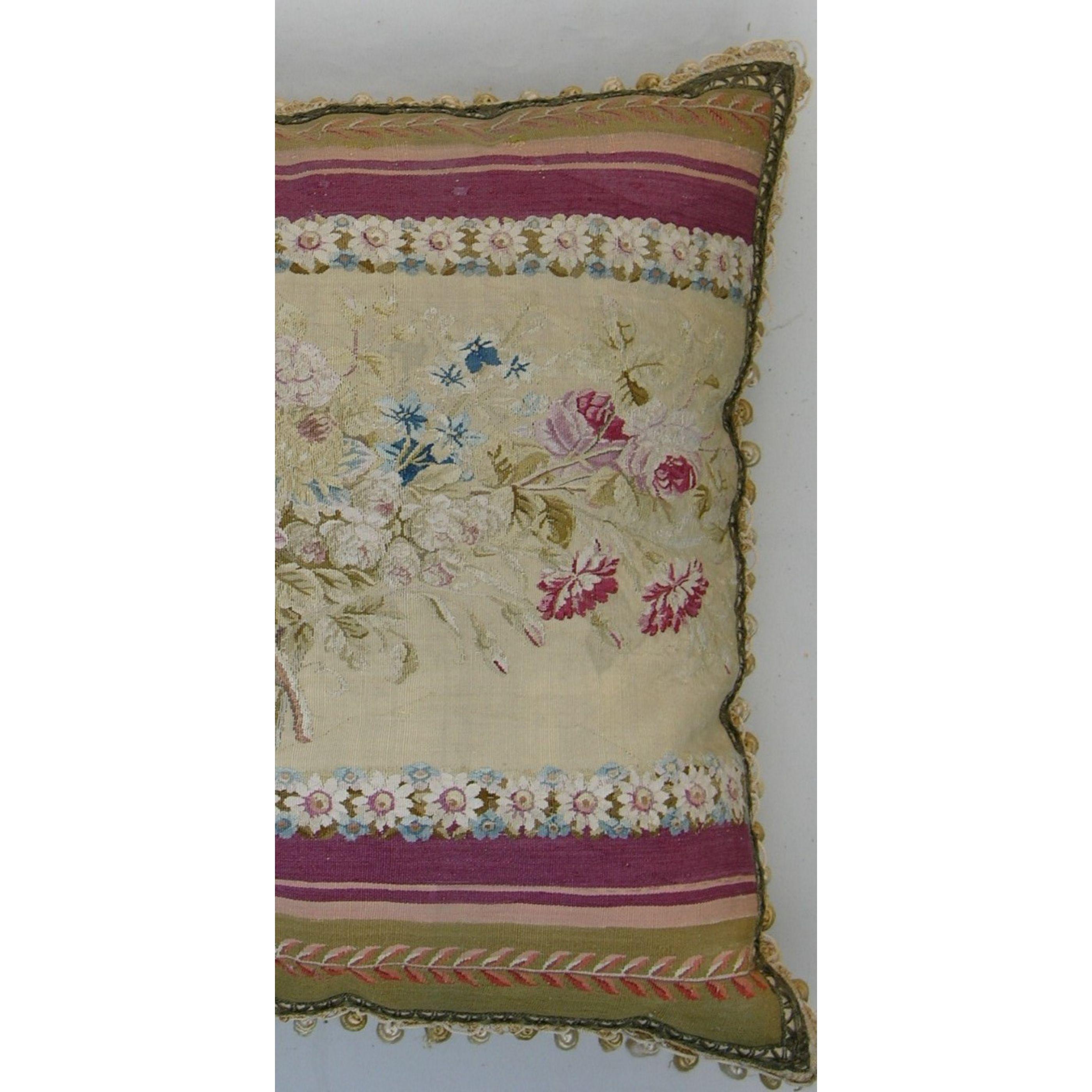Antique French tapestry pillow. 19th century. 24'' X 26''