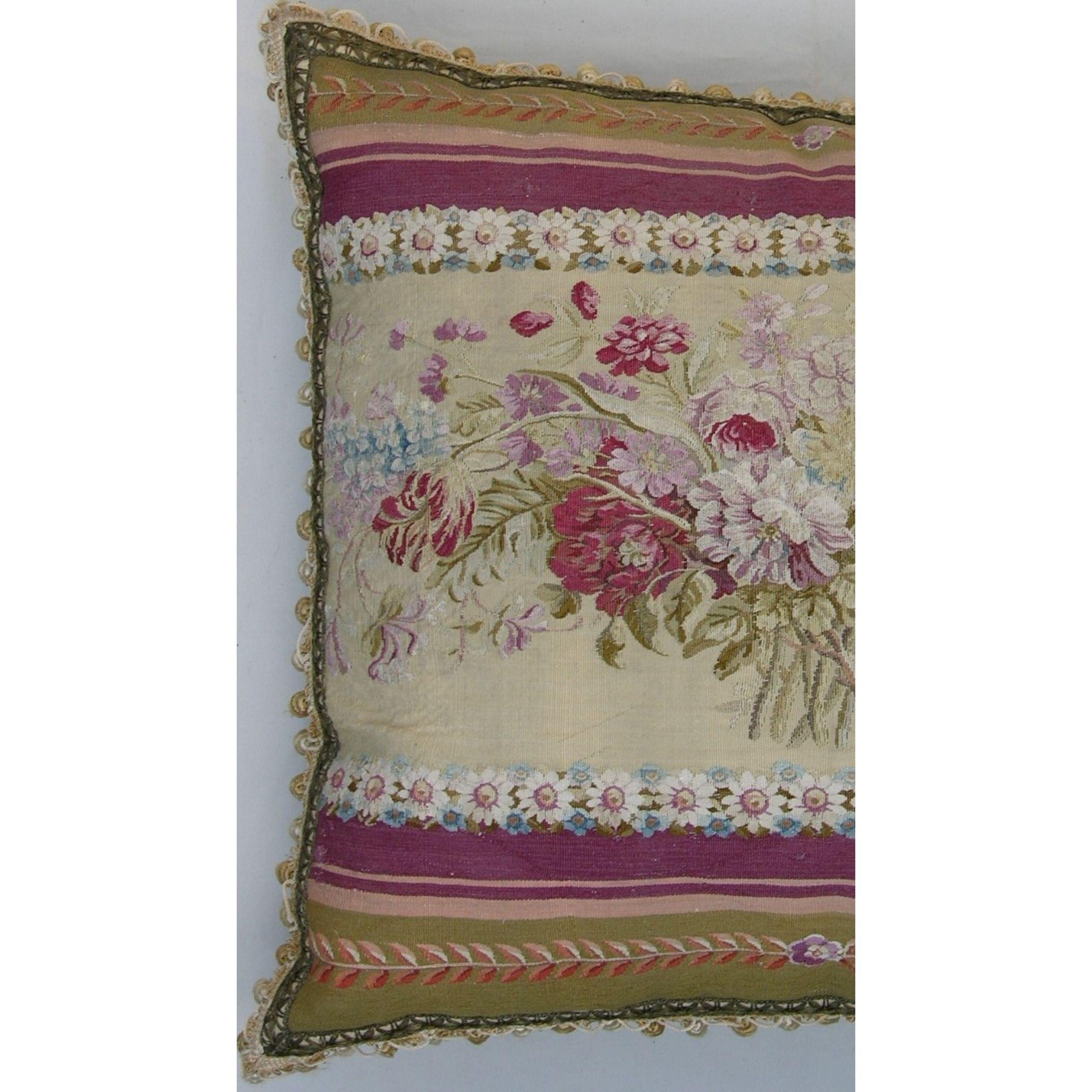 Empire Antique 19th Century French Tapestry Pillow 24'' X 26'' For Sale
