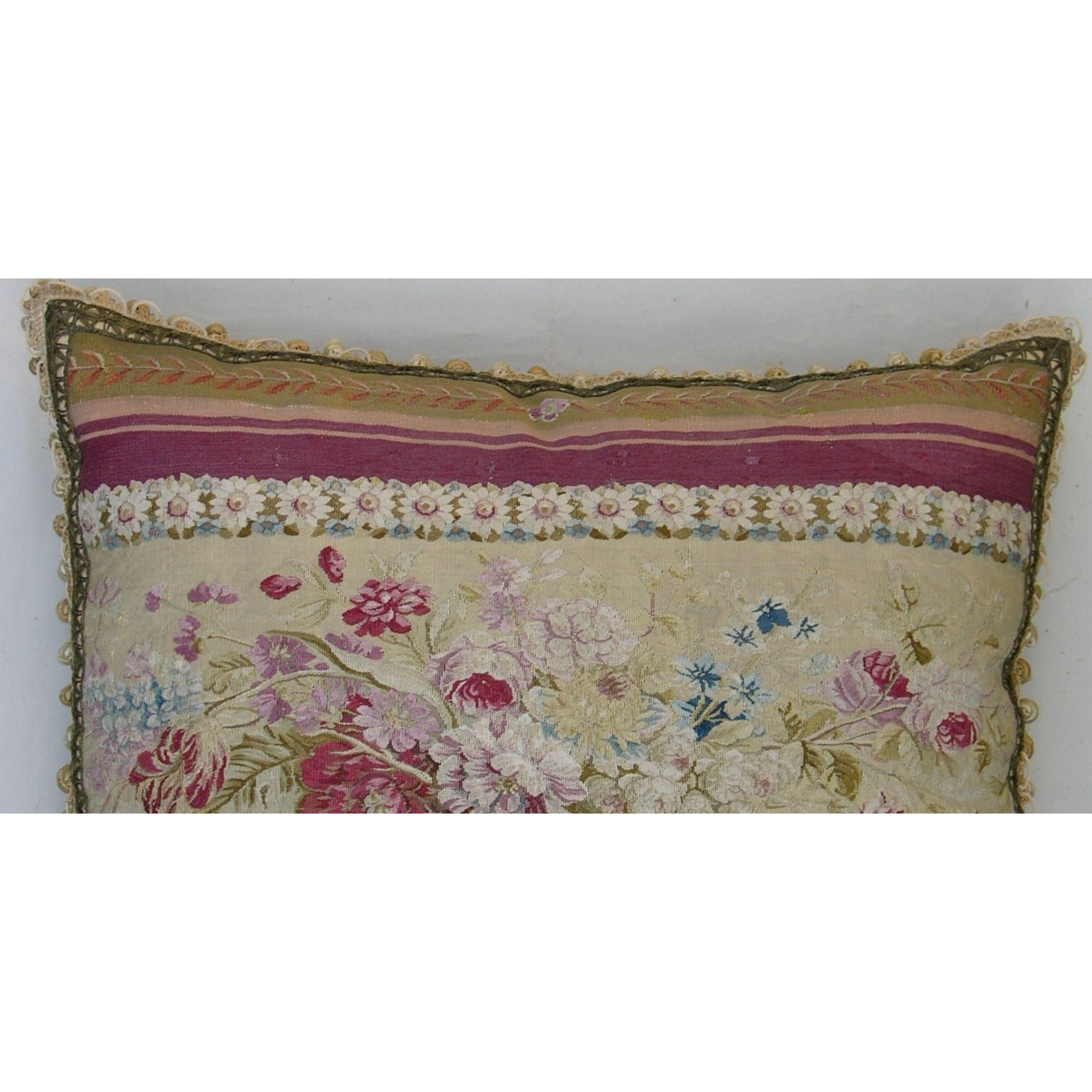 Antique 19th Century French Tapestry Pillow 24'' X 26'' In Good Condition For Sale In Los Angeles, US