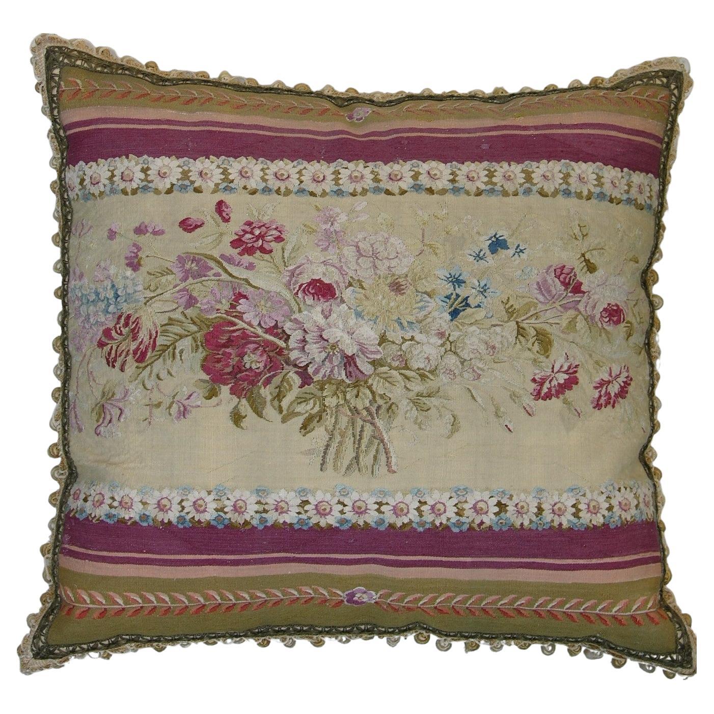 Antique 19th Century French Tapestry Pillow 24'' X 26''