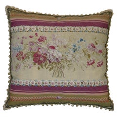 Ancien oreiller en tapisserie française du 19ème siècle 24'' X 26''