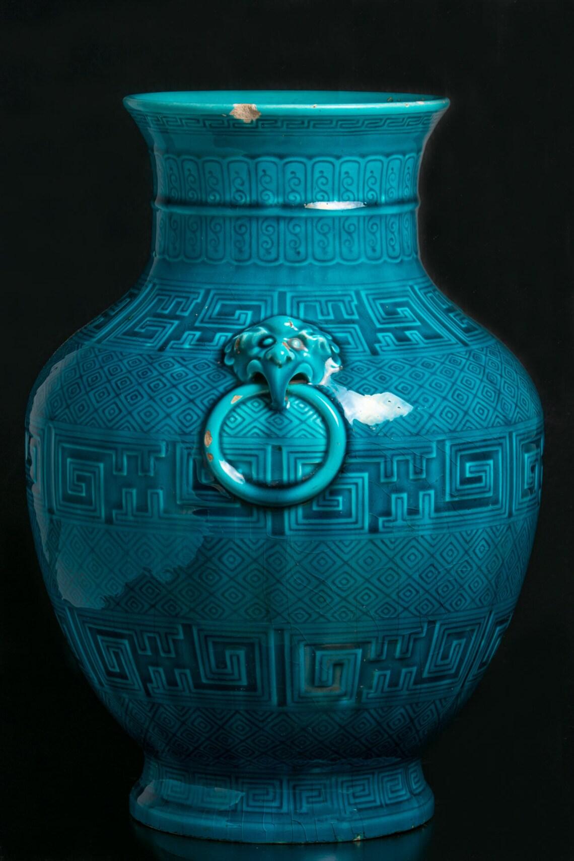 Vase bleu Theodore Deck, 19ème siècle Bon état à Portland, England