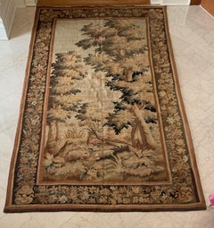 Antique 19th Century French Verdure Landscape Vertical Tapestry