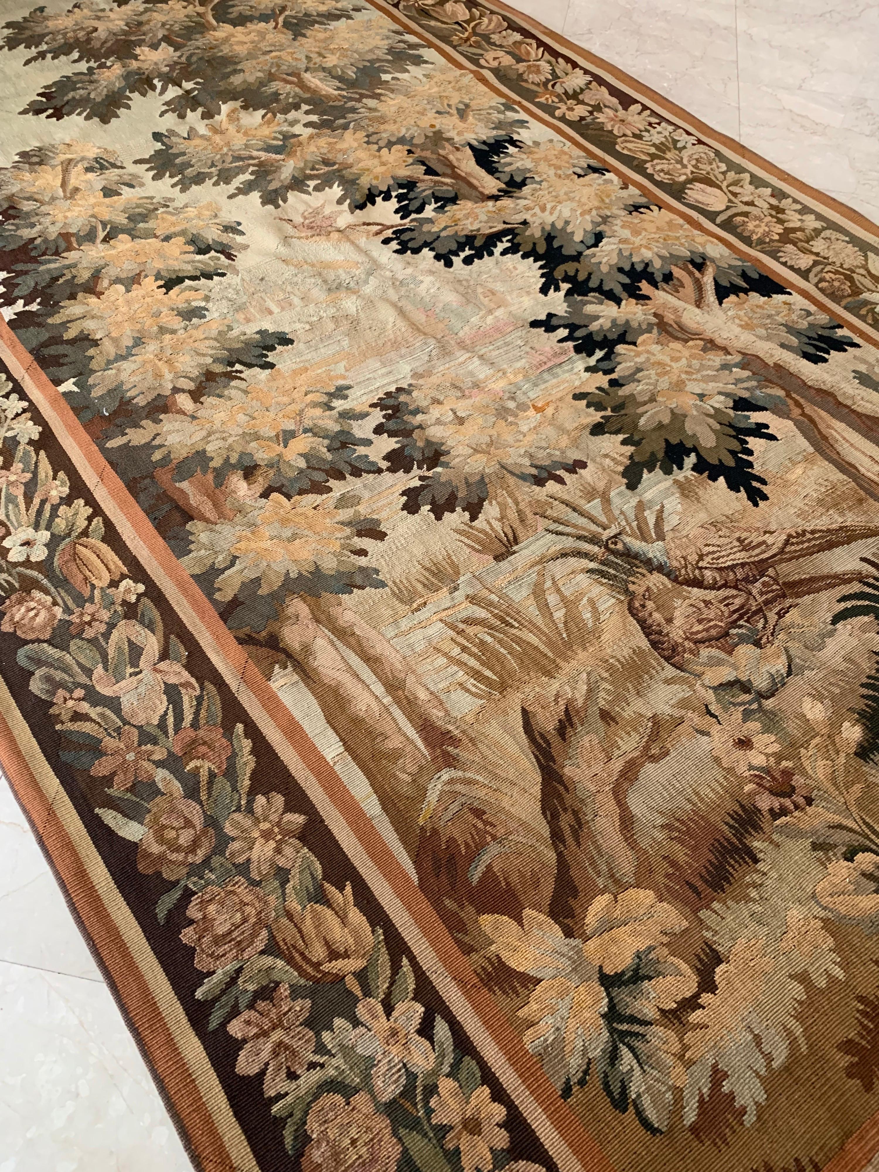 French Provincial Antique 19th Century French Verdure Landscape Tapestry For Sale