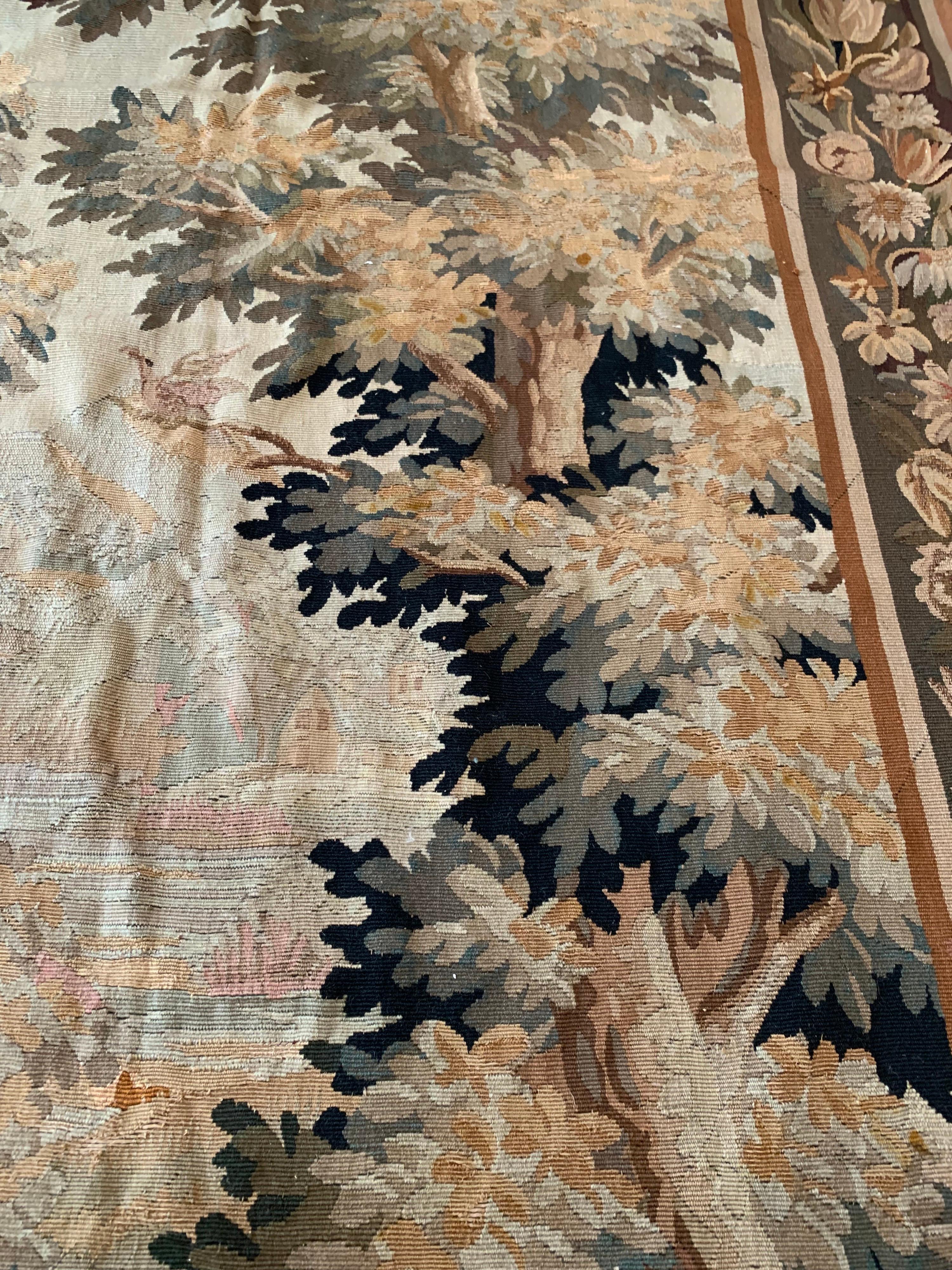 Hand-Woven Antique 19th Century French Verdure Landscape Tapestry For Sale