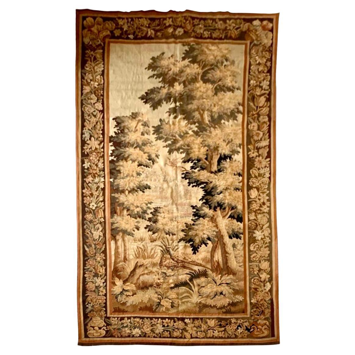 Antique 19th Century French Verdure Landscape Tapestry