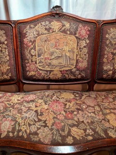 Antique 19th Century French Walnut Settee, Original Needlepoint & Petit Point