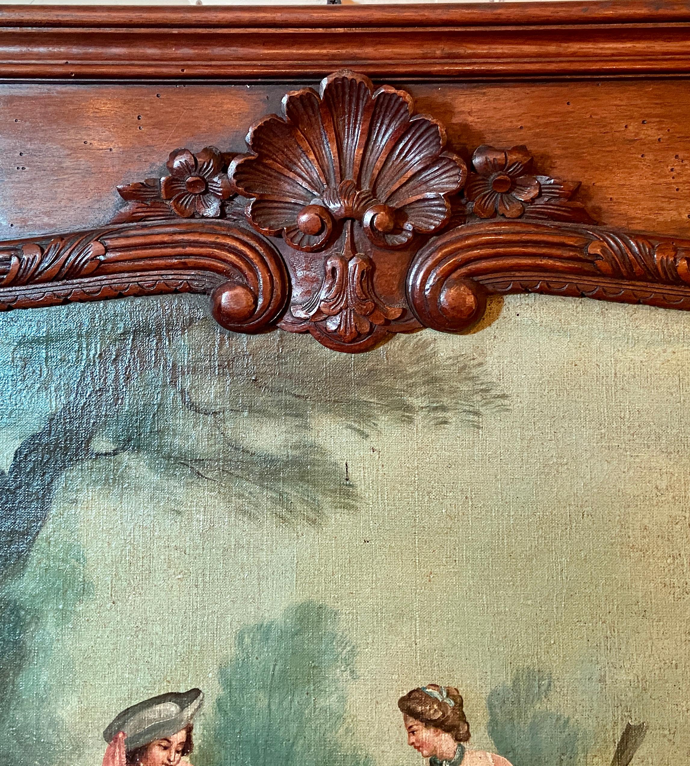 Antique 19th Century French Walnut Trumeau Mirror with Pastoral Scene Circa 1890 For Sale 2