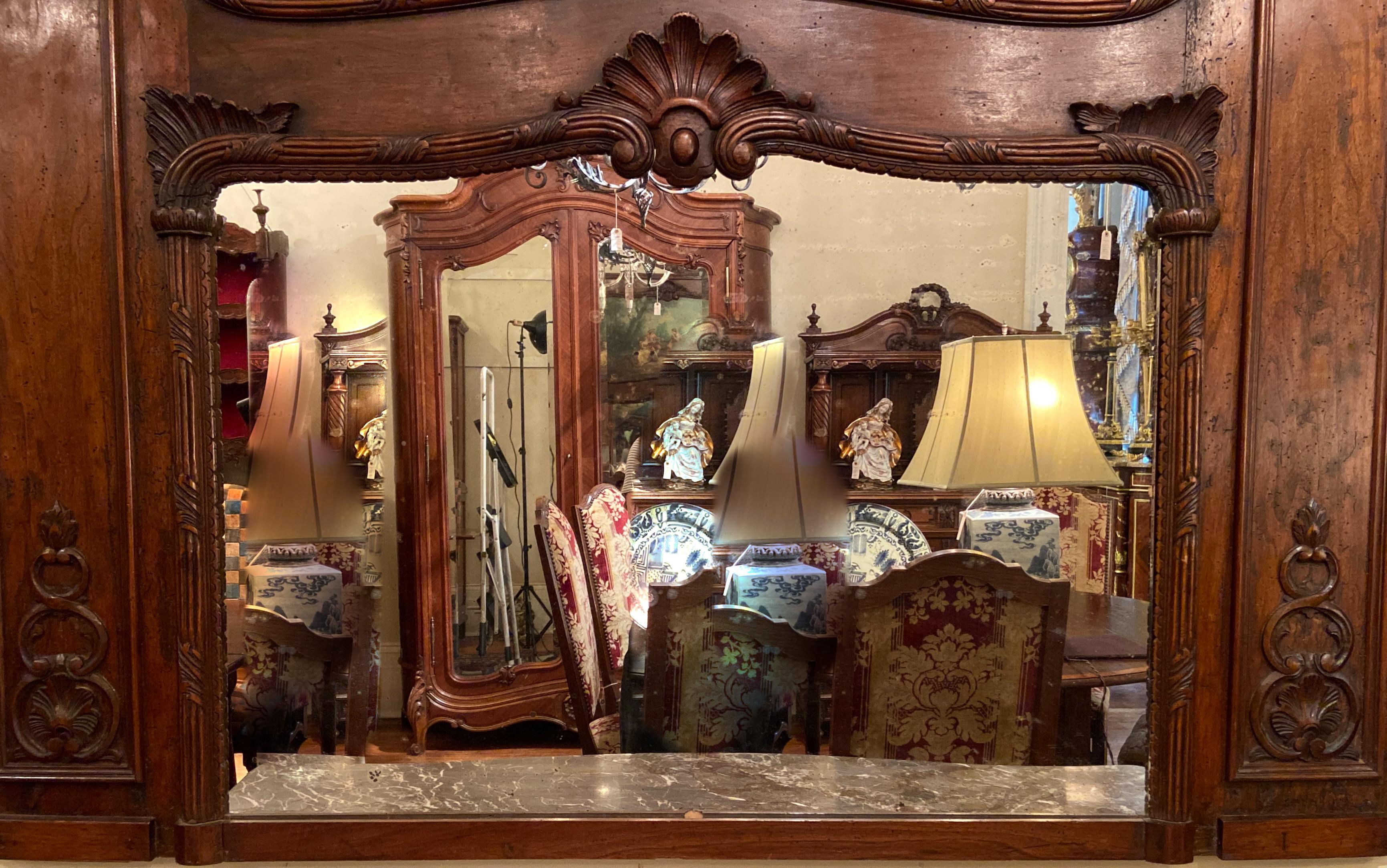 Antique 19th Century French Walnut Trumeau Mirror with Pastoral Scene Circa 1890 For Sale 4