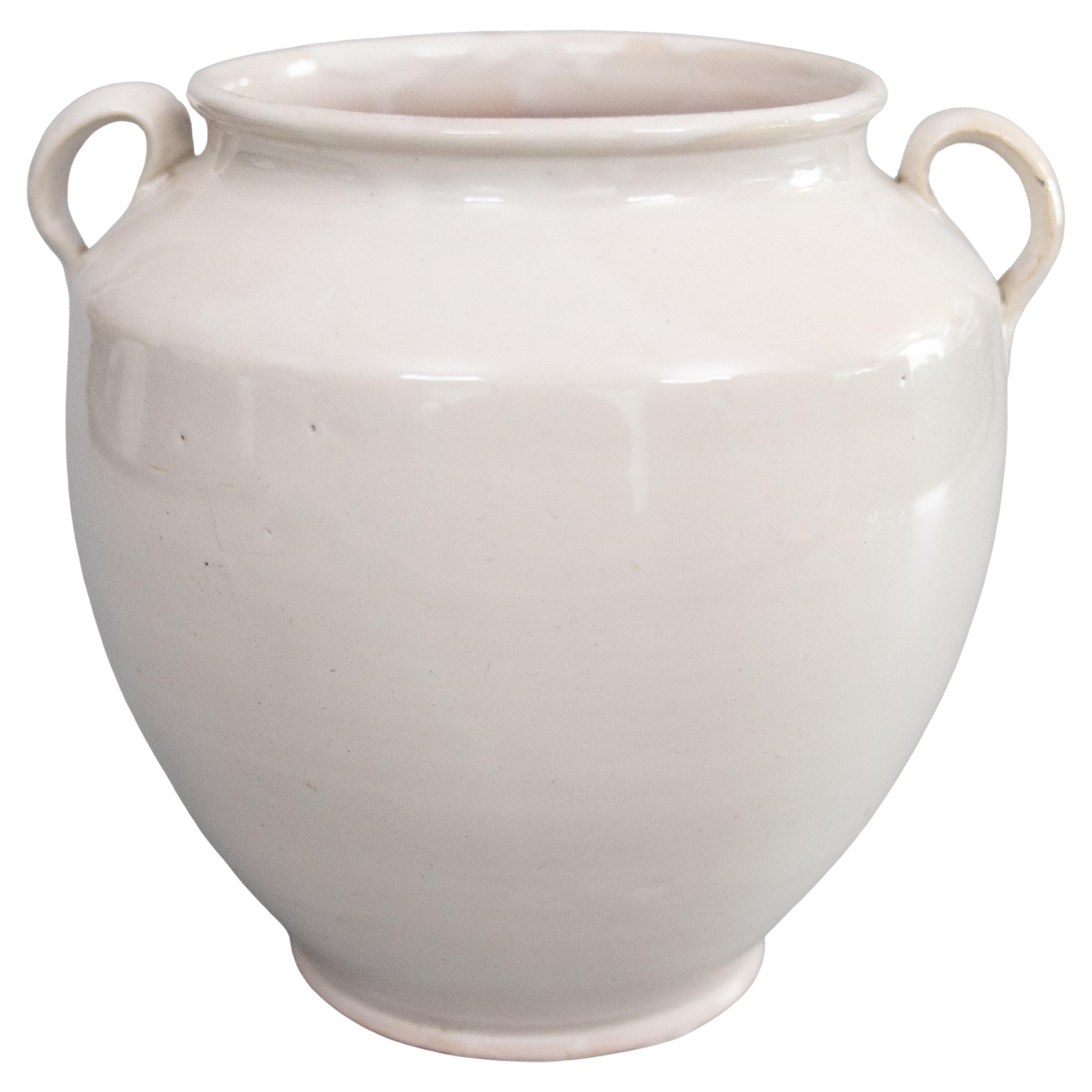Antique 19th Century French White Glazed Confit Pot For Sale