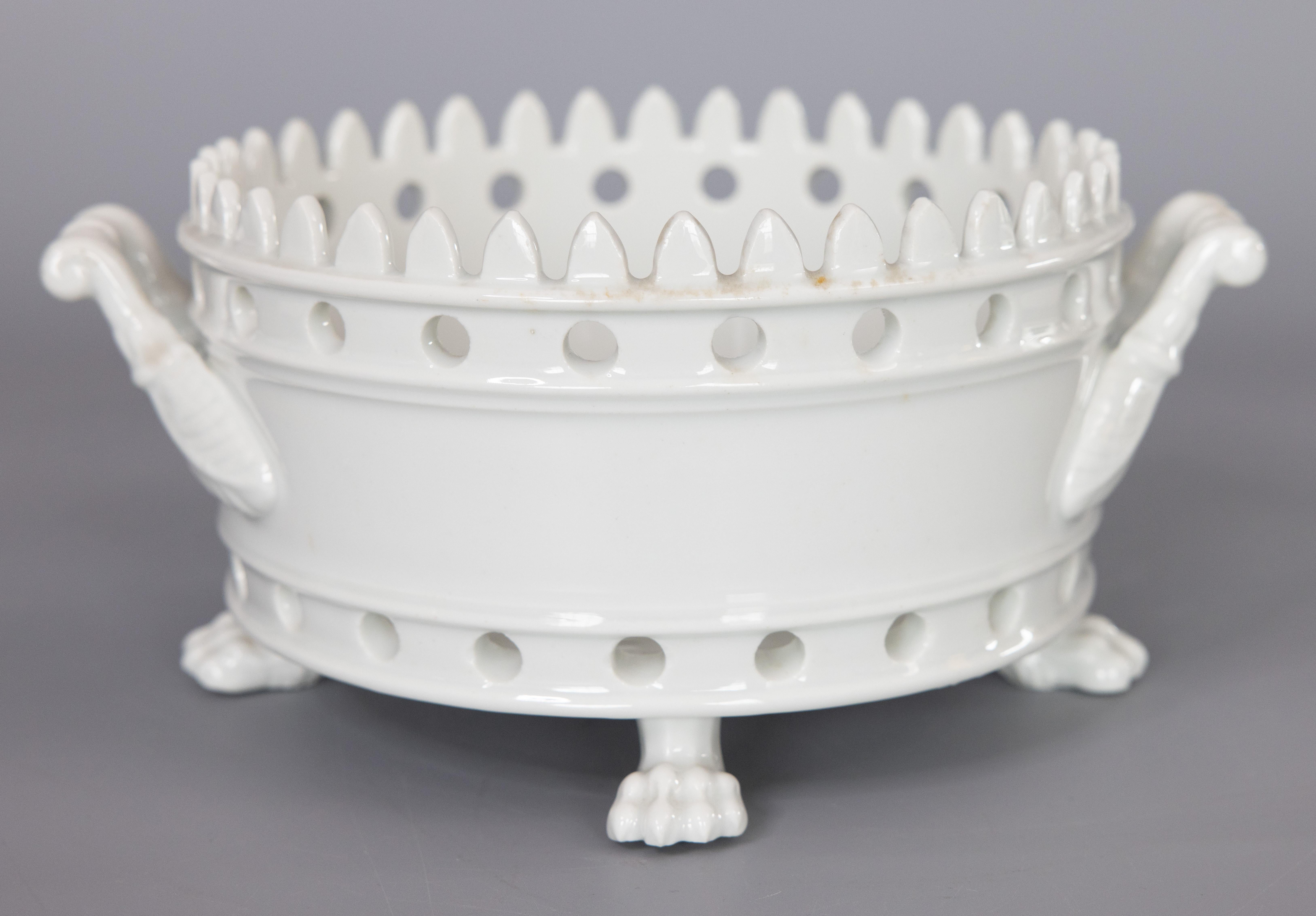 Antique 19th Century French White Porcelain Footed Cachepot Jardiniere Planter In Good Condition In Pearland, TX