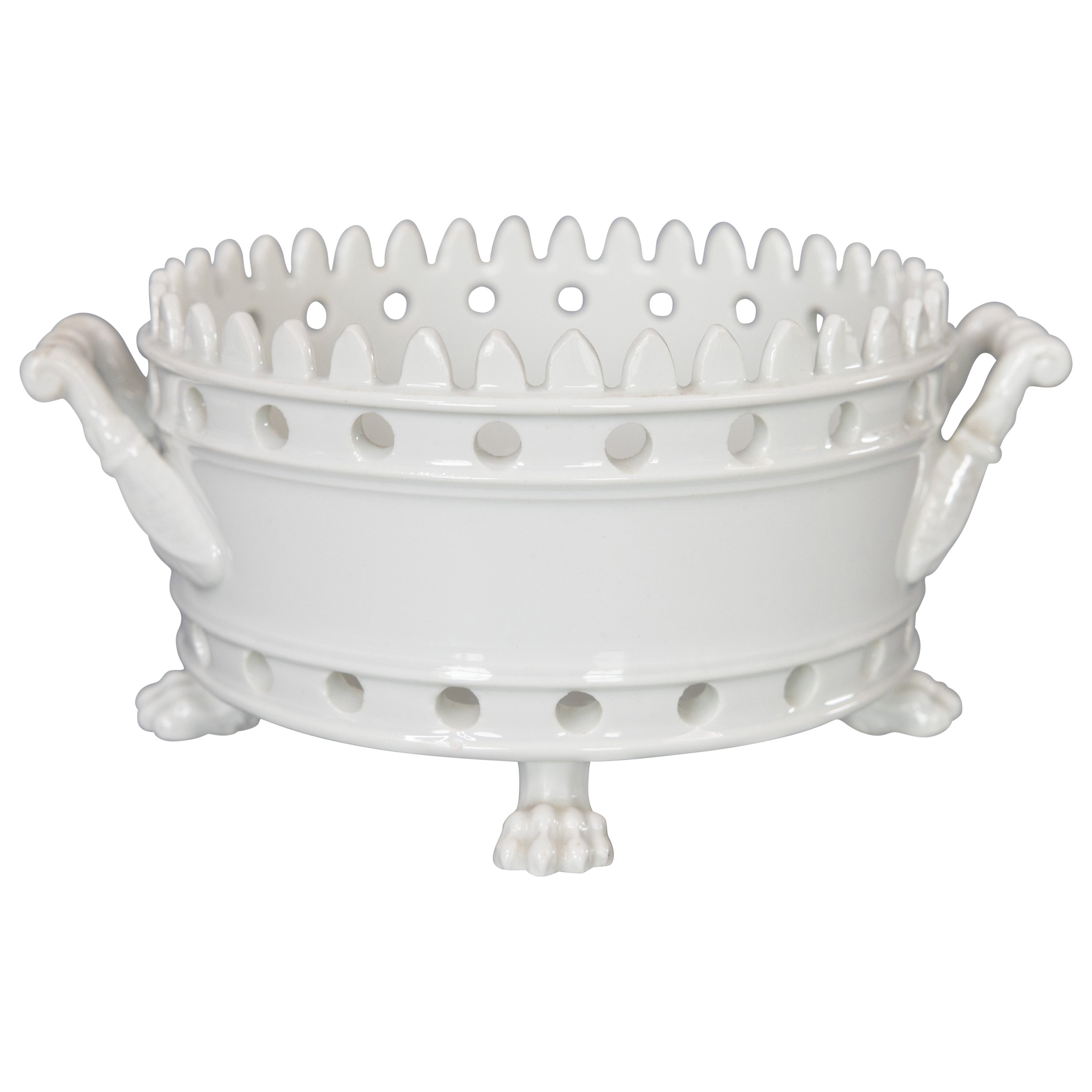 Antique 19th Century French White Porcelain Footed Cachepot Jardiniere Planter