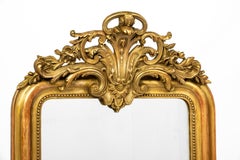 Antique 19th Century French Worn Gold Leaf Gilt Louis Philippe Mirror with Crest
