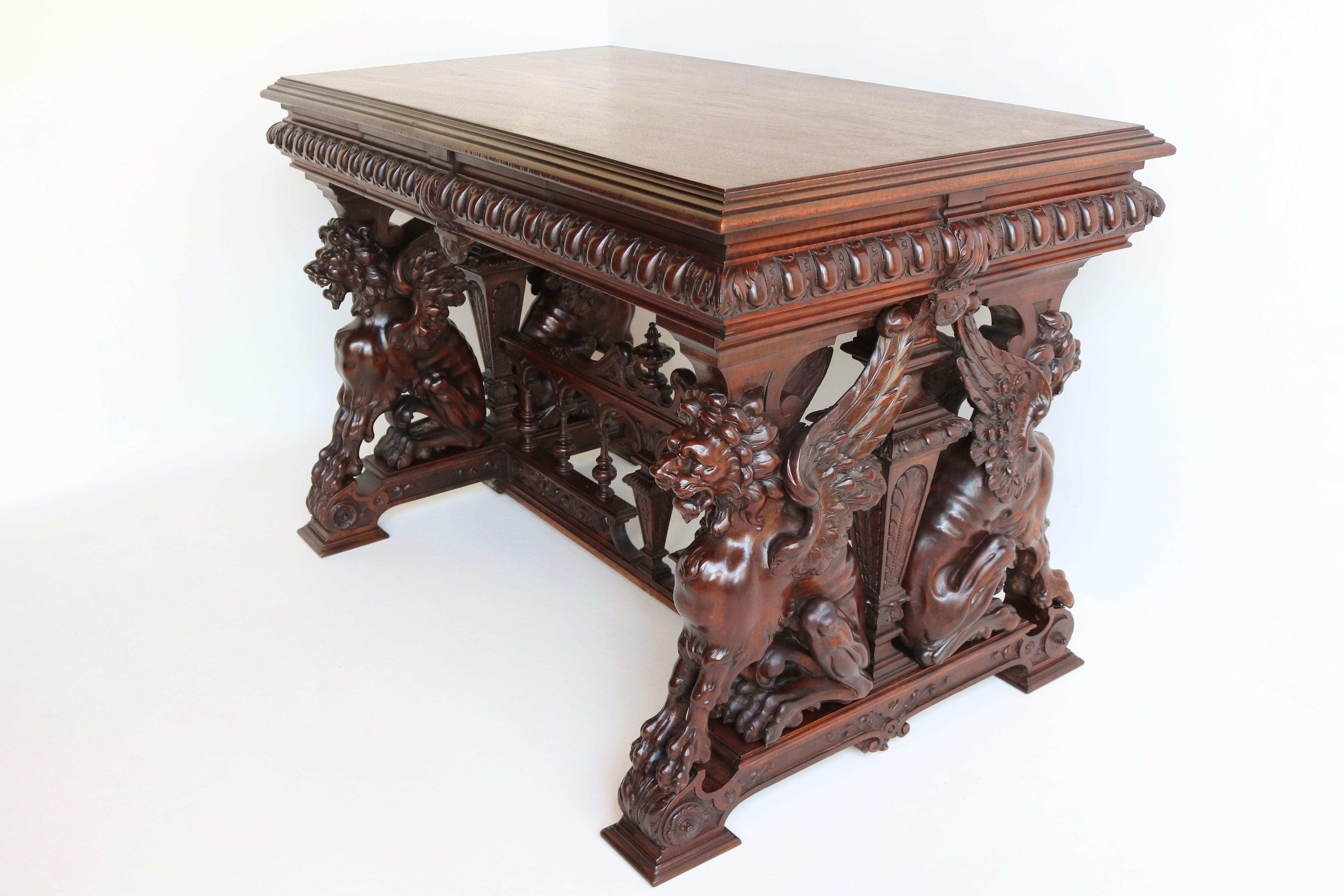 Antique 19th Century French Writing Table / Desk by Victor Aimone Carved Walnut For Sale 5